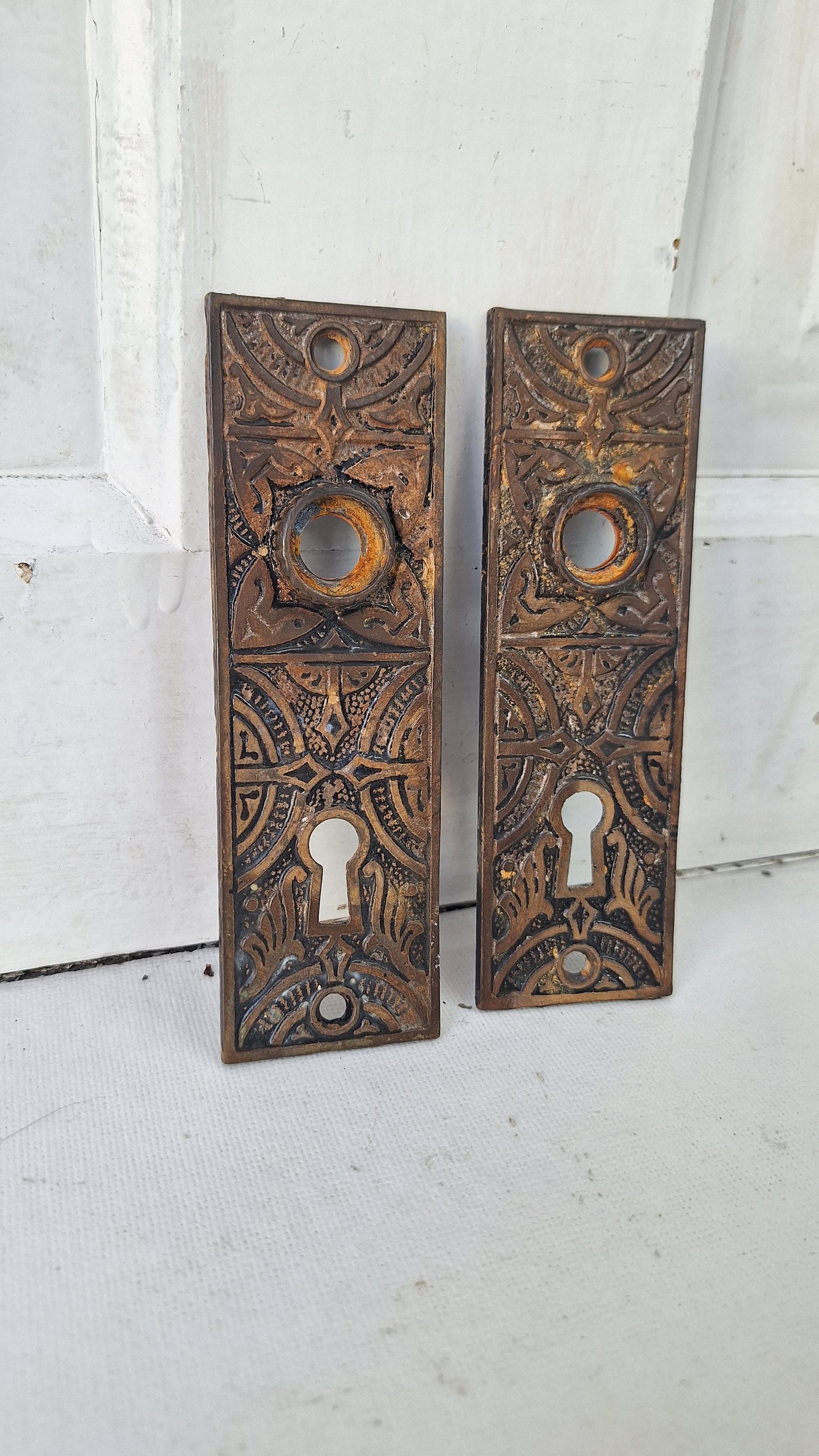 Cast Iron Eastlake Doorknob Plate, Antique Iron Escutcheon Backplate