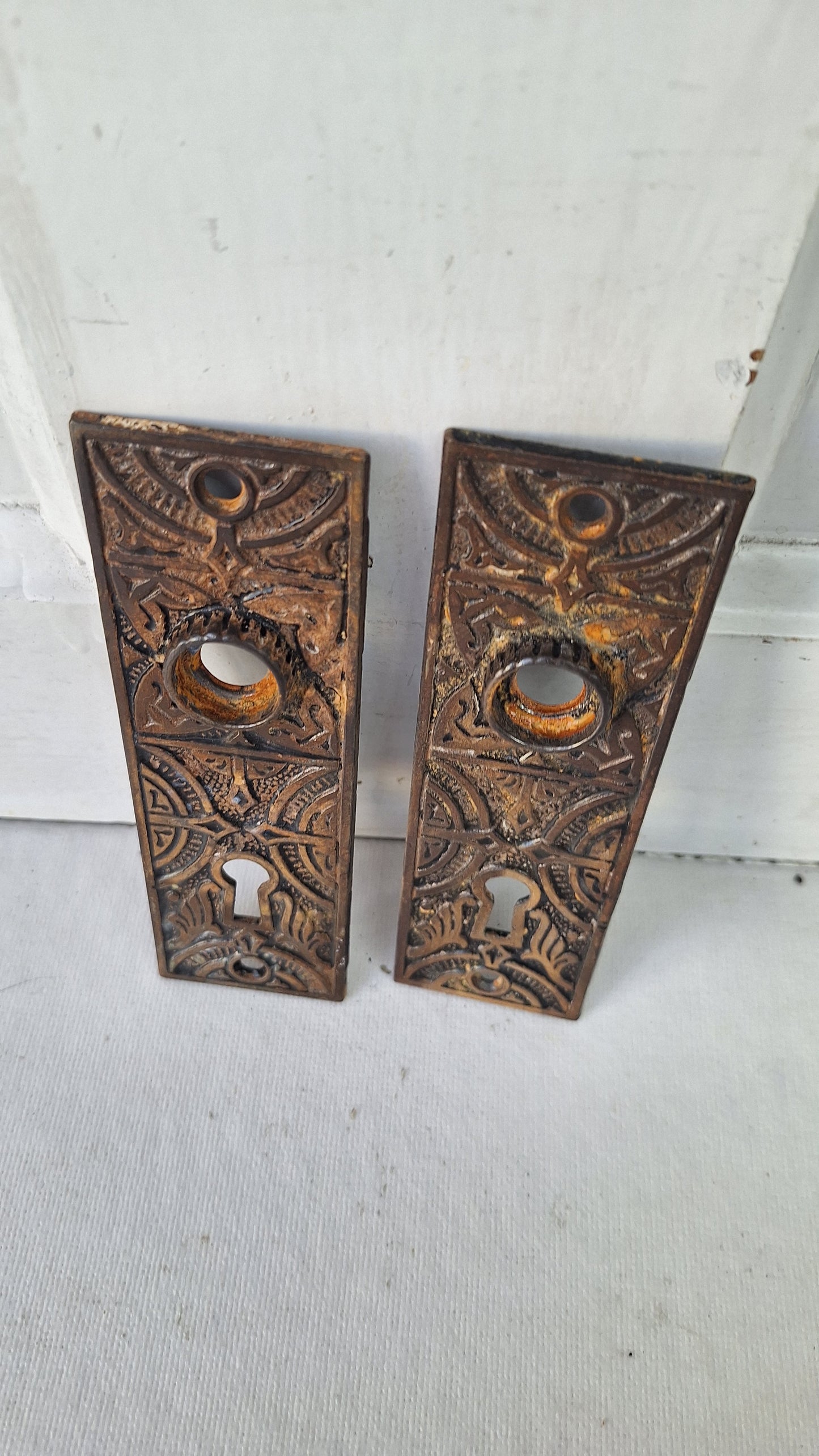 Cast Iron Eastlake Doorknob Plate, Antique Iron Escutcheon Backplate