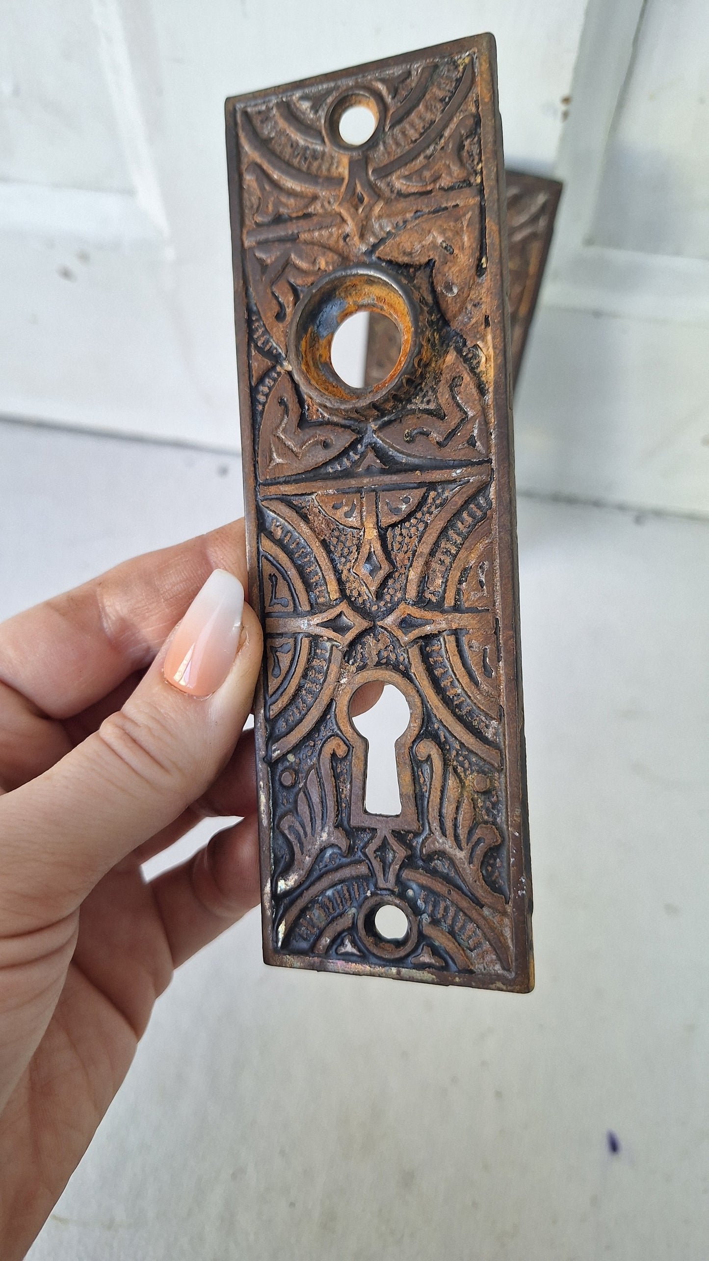 Cast Iron Eastlake Doorknob Plate, Antique Iron Escutcheon Backplate