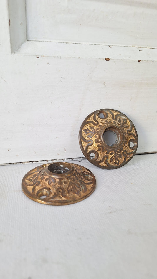 Antique Bronze Eastlake Design Rosettes, Doorknob Collar Rosette Backplates
