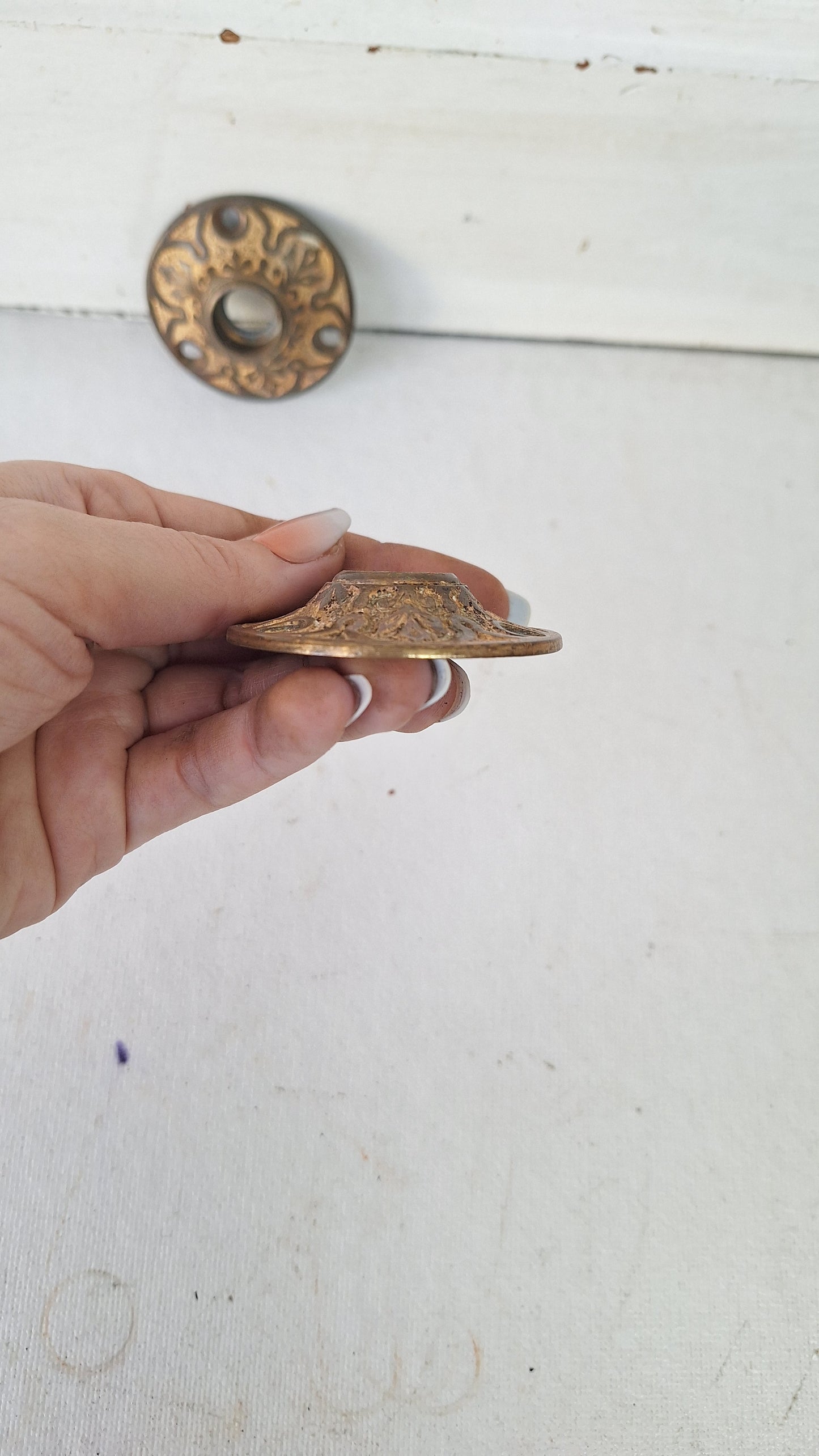 Antique Bronze Eastlake Design Rosettes, Doorknob Collar Rosette Backplates