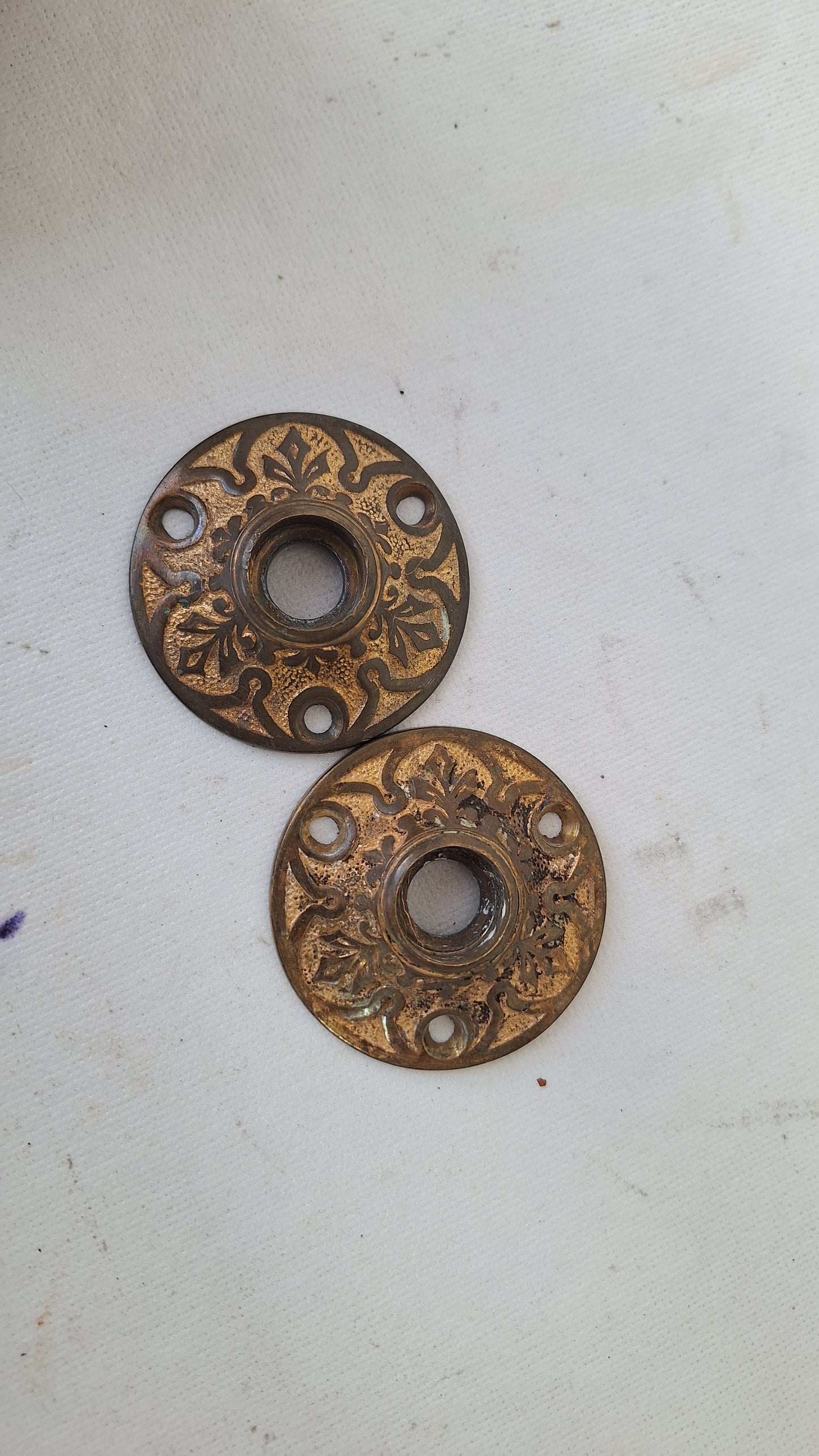 Antique Bronze Eastlake Design Rosettes, Doorknob Collar Rosette Backplates