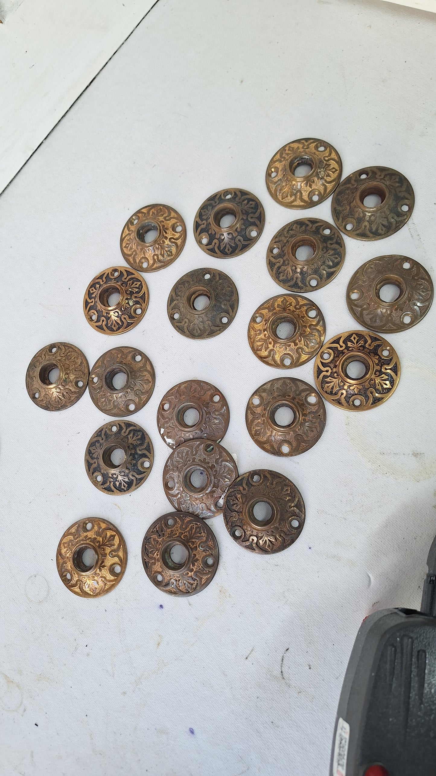 Antique Bronze Eastlake Design Rosettes, Doorknob Collar Rosette Backplates