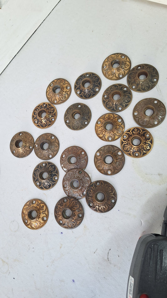 Antique Bronze Eastlake Design Rosettes, Doorknob Collar Rosette Backplates