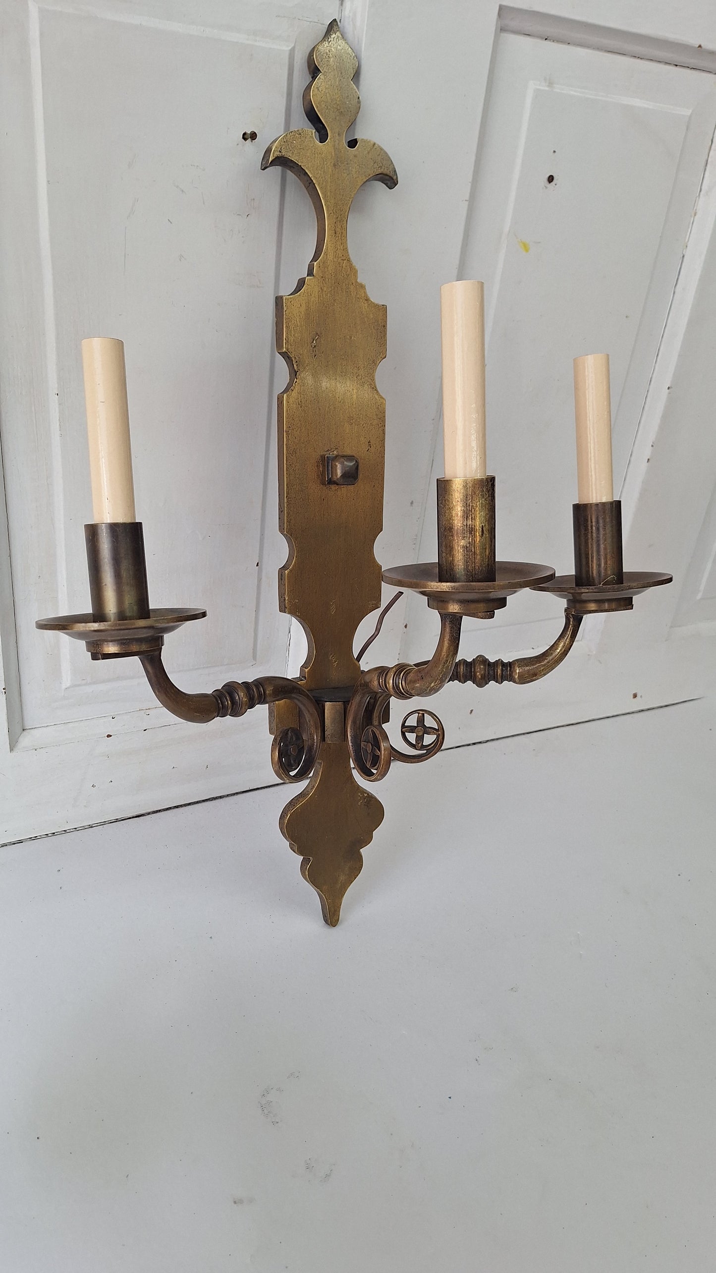 Vintage Brass Large Wall Sconce: Three-Arm Mid Century Light