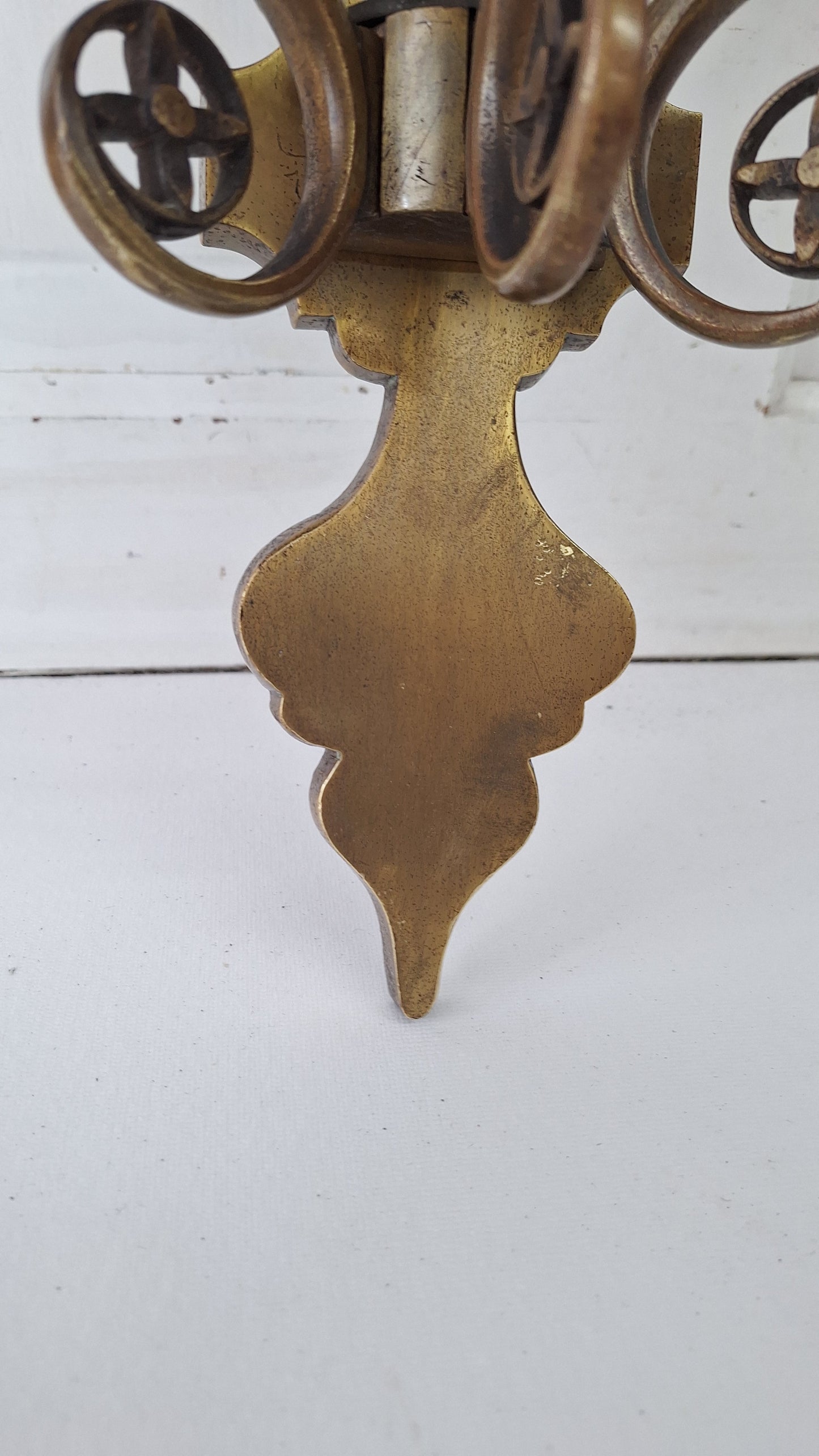 Vintage Brass Large Wall Sconce: Three-Arm Mid Century Light