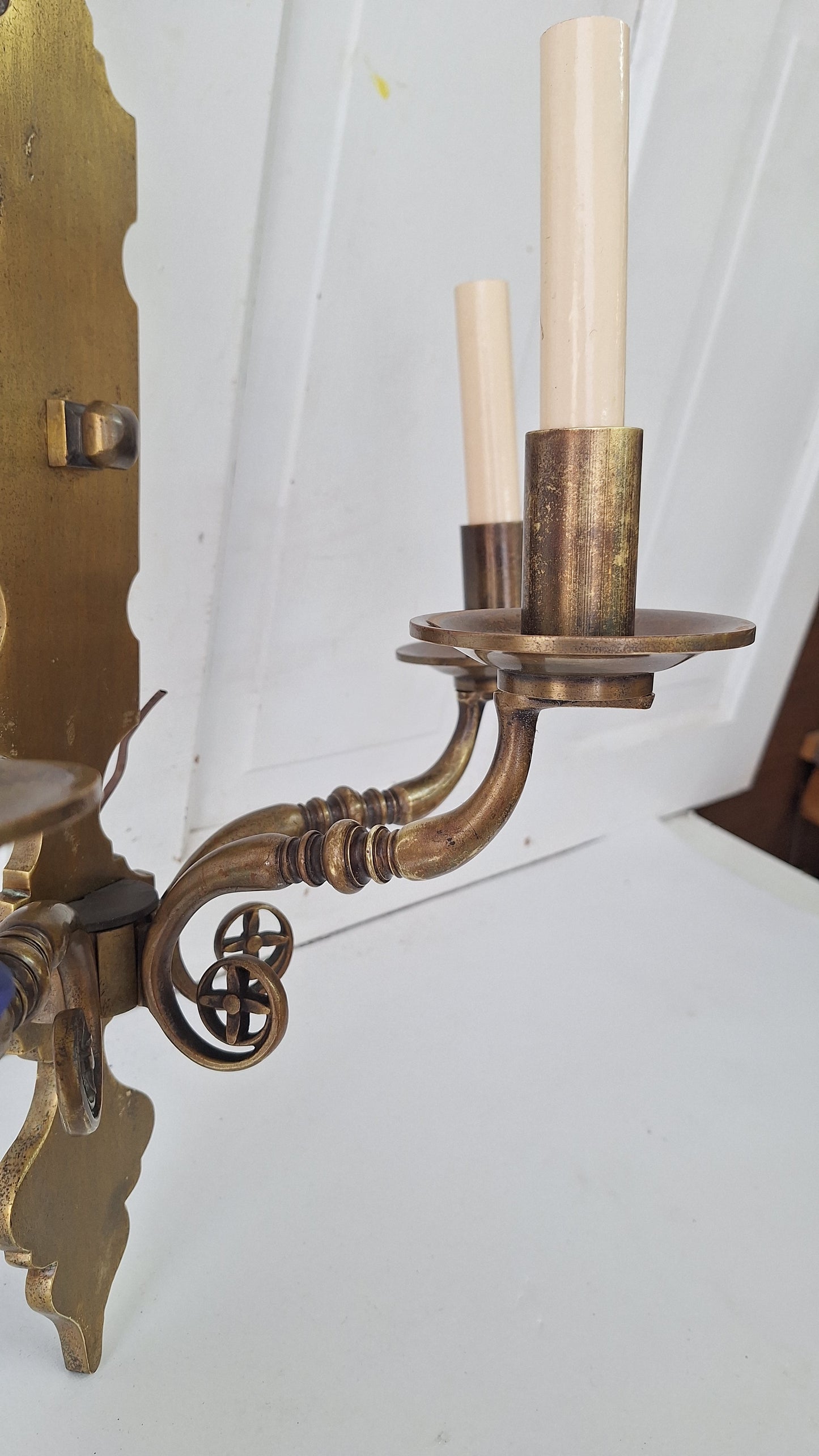 Vintage Brass Large Wall Sconce: Three-Arm Mid Century Light