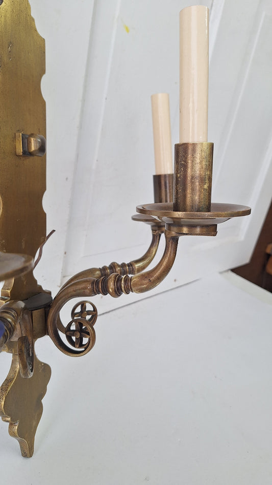 Vintage Brass Large Wall Sconce: Three-Arm Mid Century Light