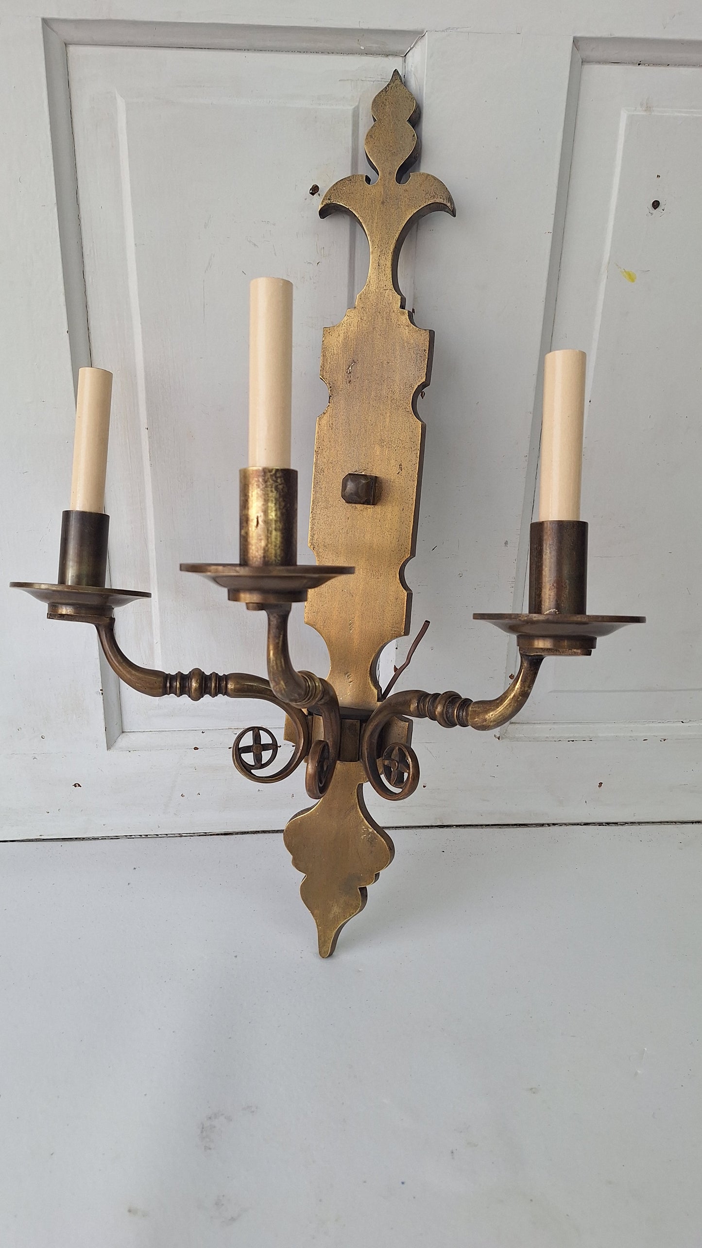 Vintage Brass Large Wall Sconce: Three-Arm Mid Century Light
