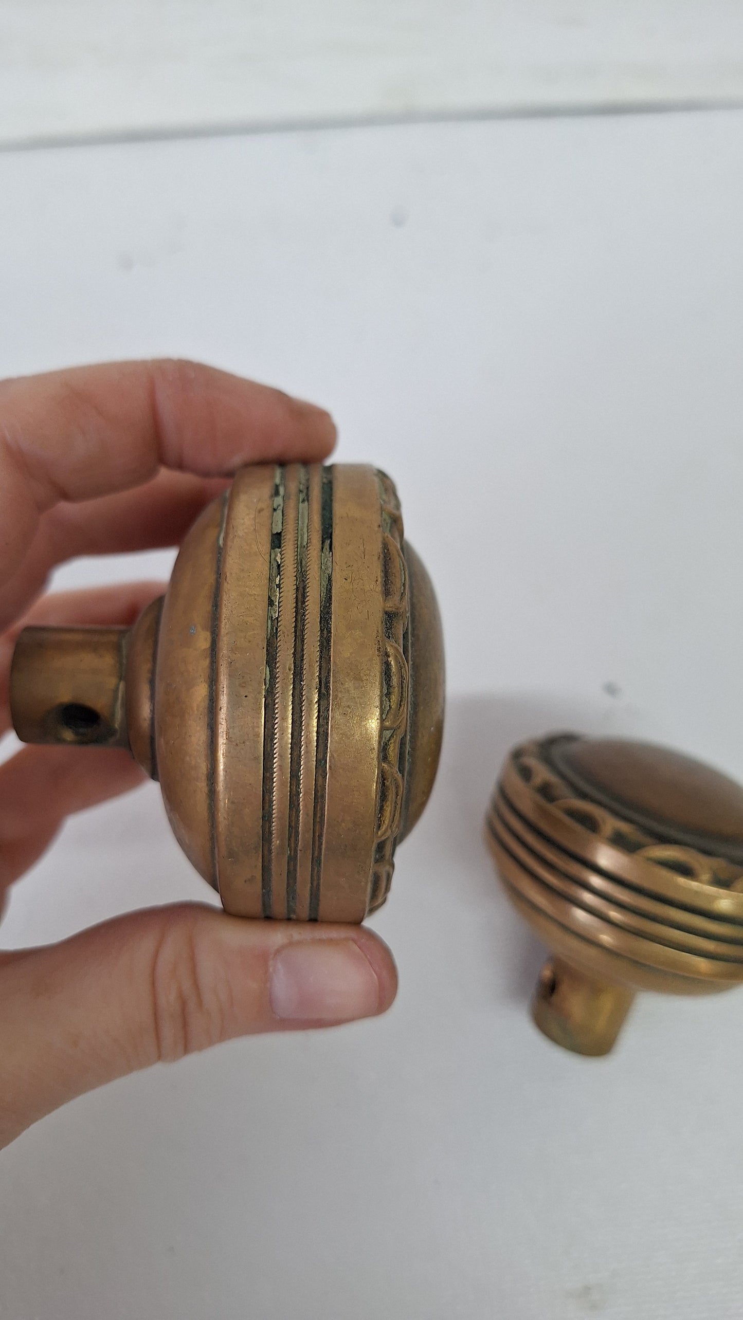 Domed Entry and Standard Size Bronse Door Knobs, Victorian Bronze Drum Style Doorknobs