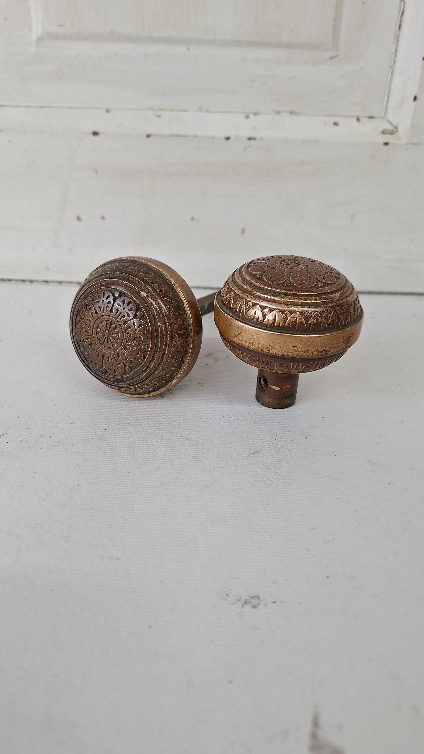 Nashua Doorknob Set, Two Victorian Era Bronze Door Knobs