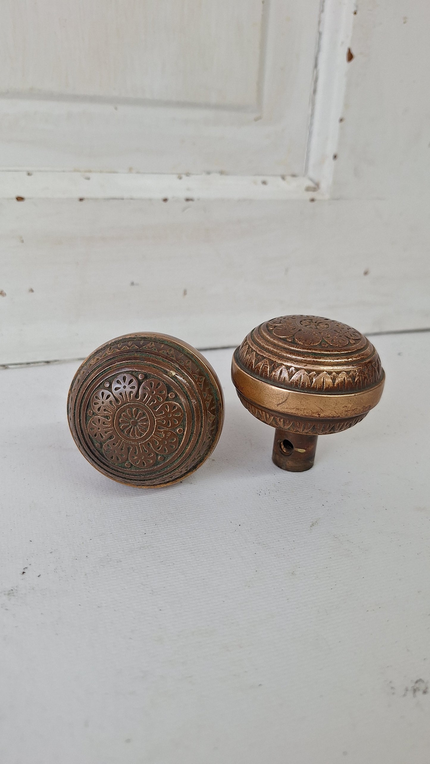 Nashua Doorknob Set, Two Victorian Era Bronze Door Knobs