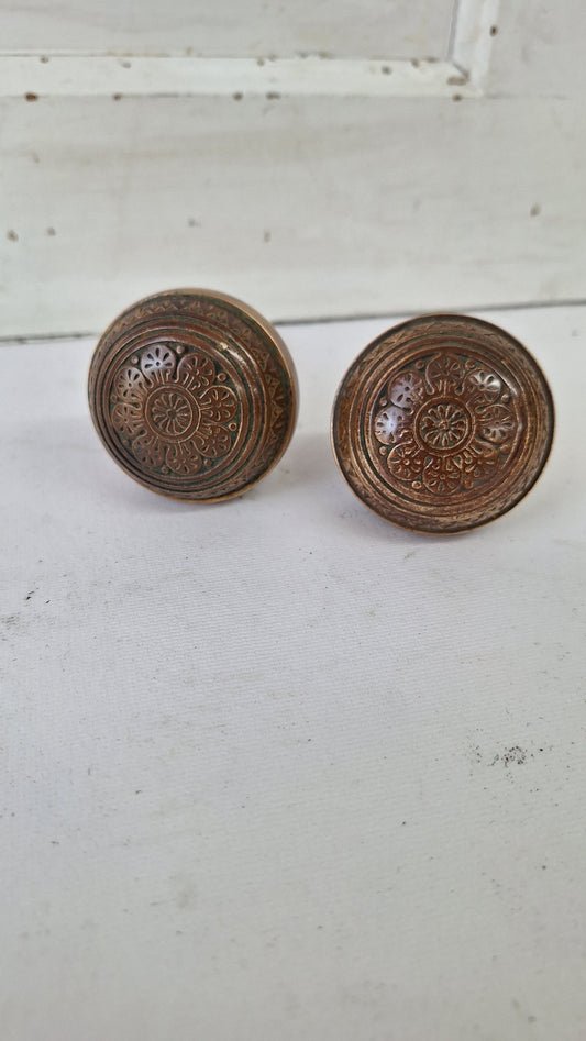 Nashua Doorknob Set, Two Victorian Era Bronze Door Knobs