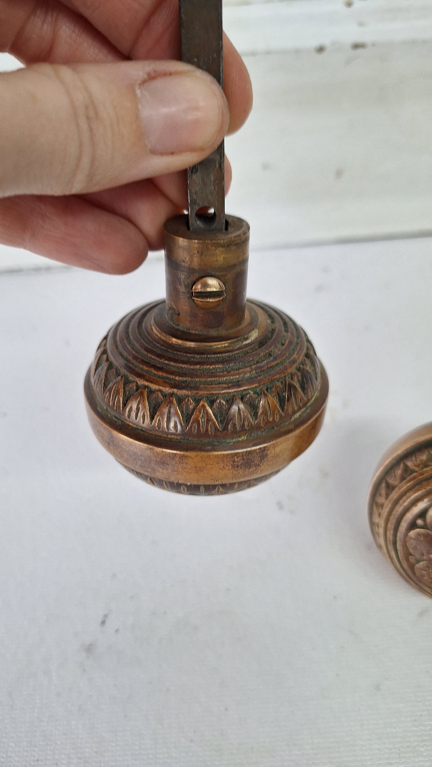 Nashua Doorknob Set, Two Victorian Era Bronze Door Knobs