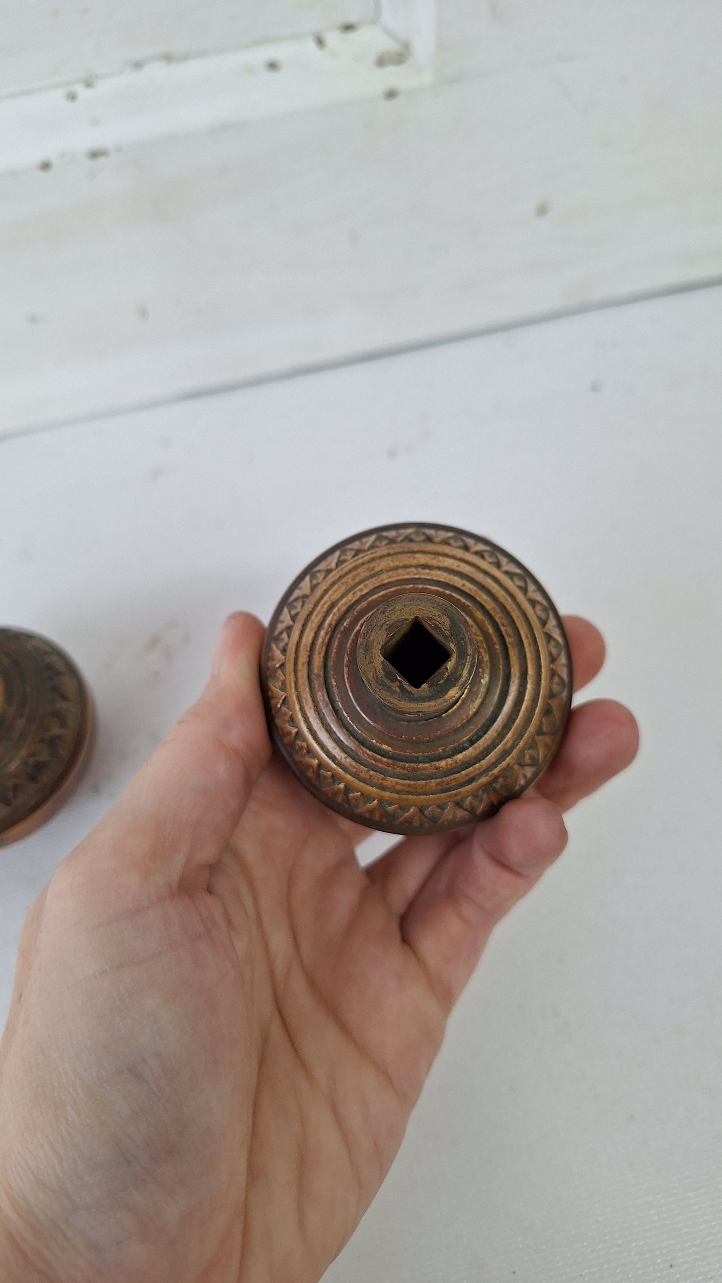 Nashua Doorknob Set, Two Victorian Era Bronze Door Knobs