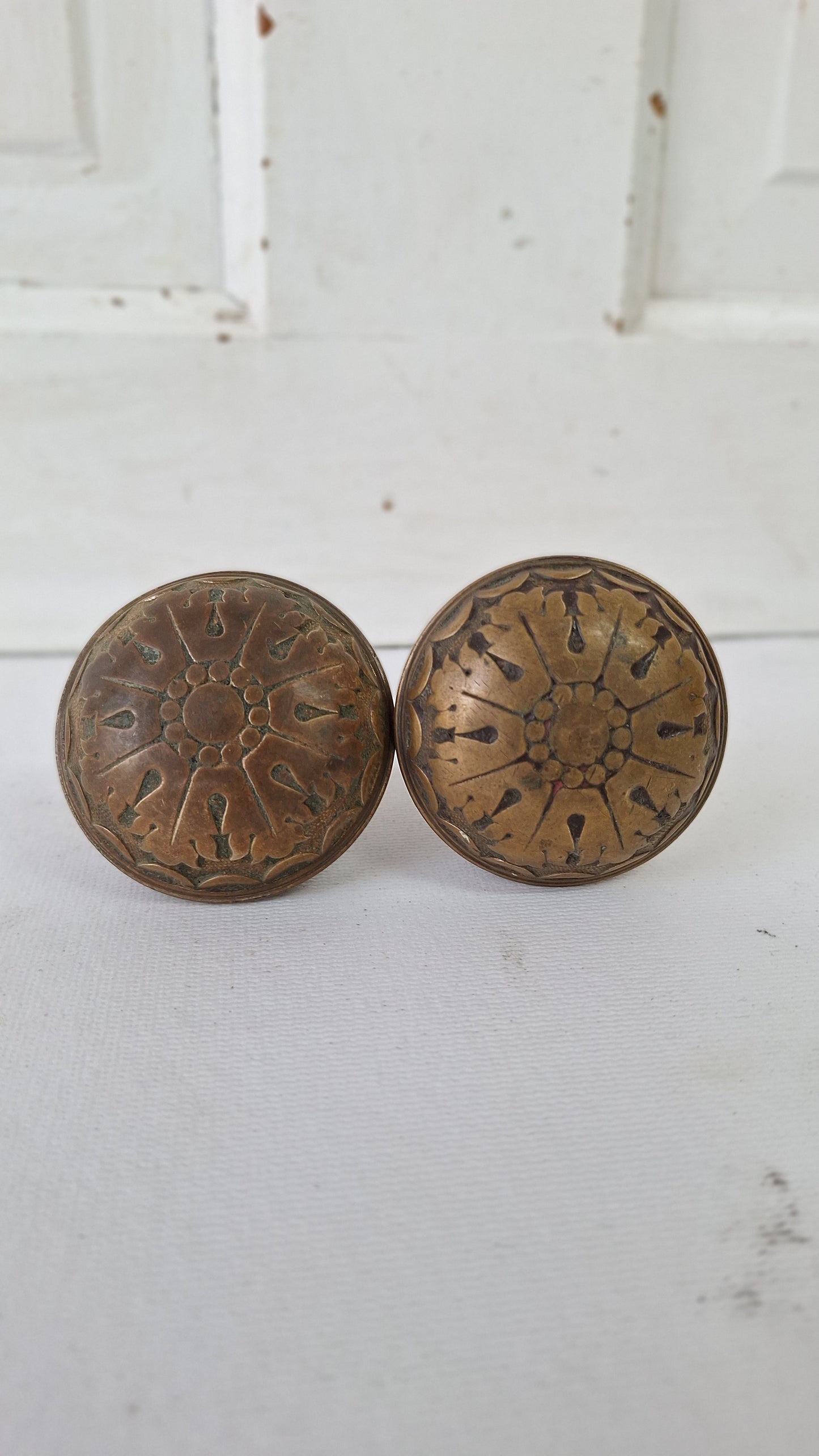 Norwalk Doorknob Set, Two Victorian Era Bronze Door Knobs