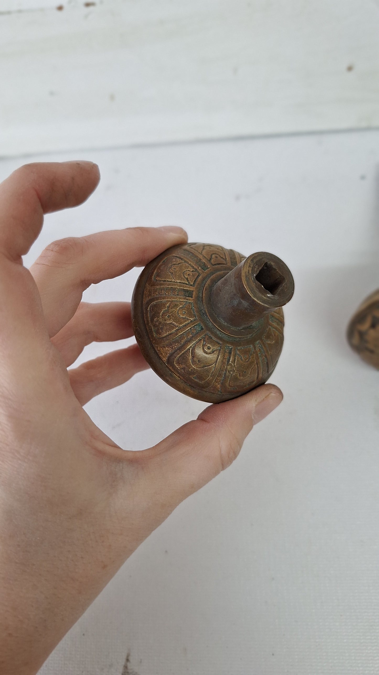 Norwalk Doorknob Set, Two Victorian Era Bronze Door Knobs