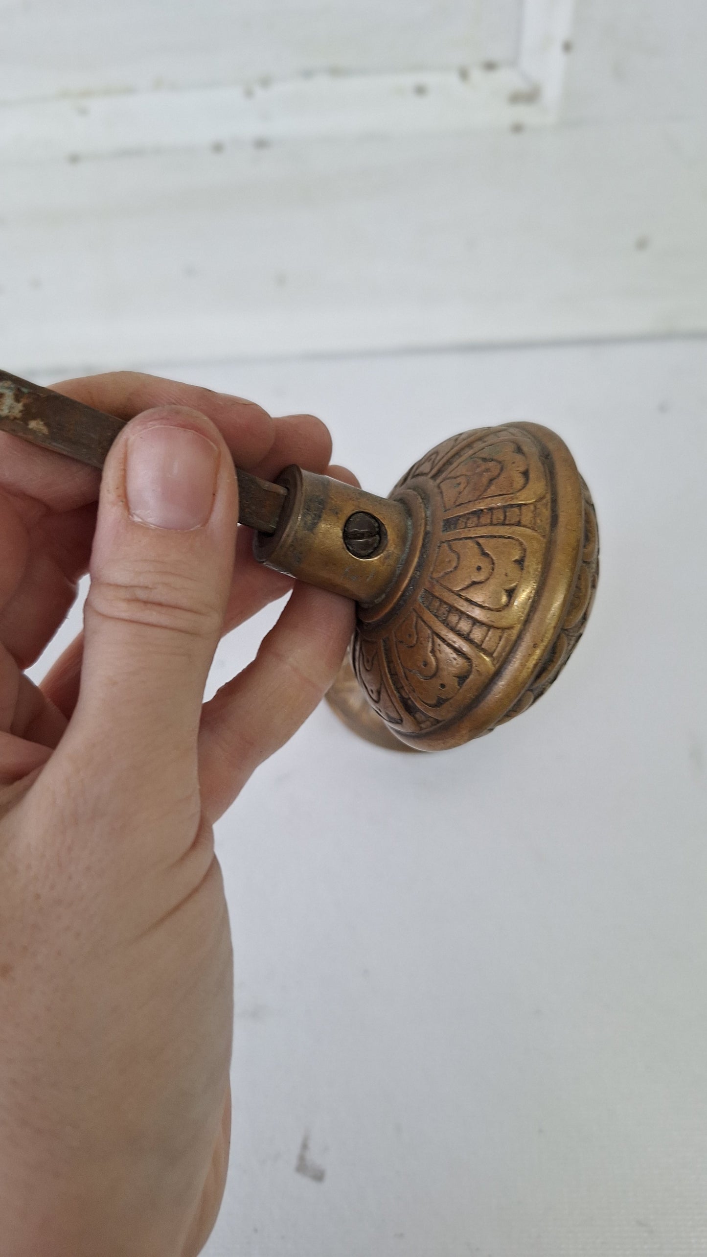 Norwalk Doorknob Set, Two Victorian Era Bronze Door Knobs