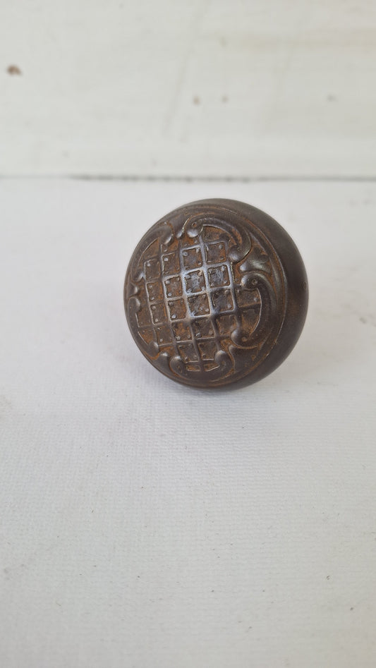 Cast Iron Doorknob with Lattice Design, Antique Iron Door Knob Handle