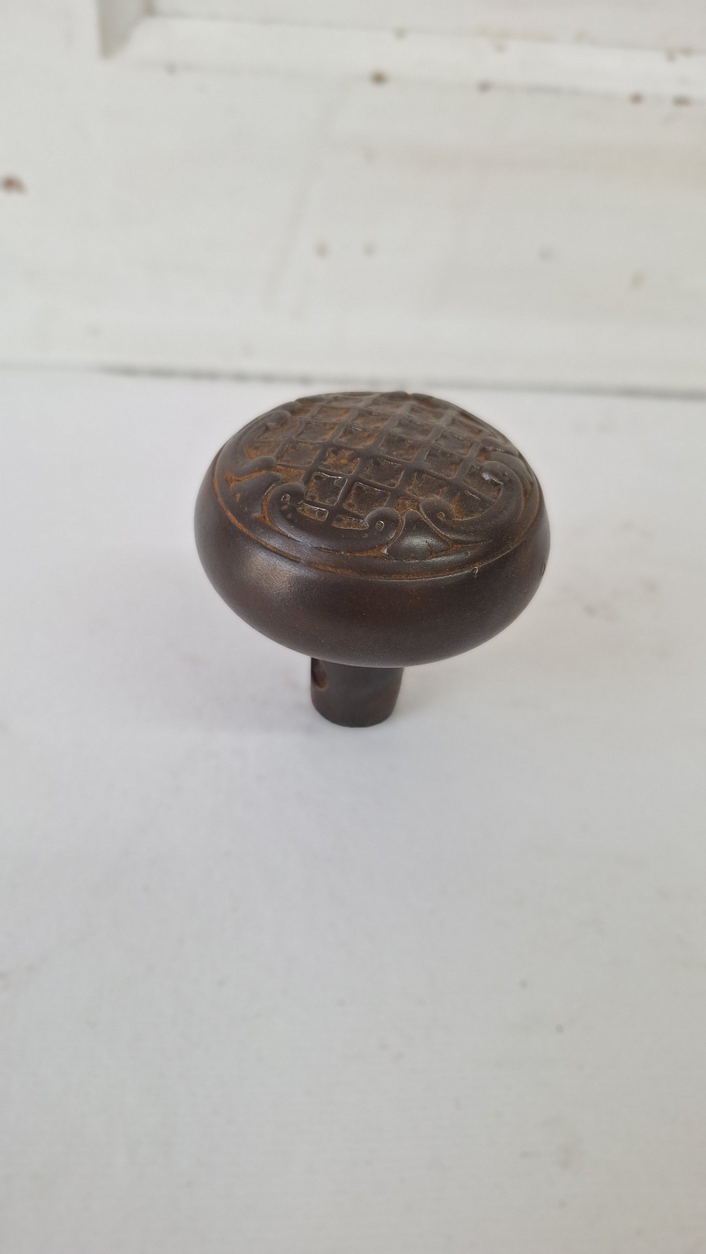 Cast Iron Doorknob with Lattice Design, Antique Iron Door Knob Handle