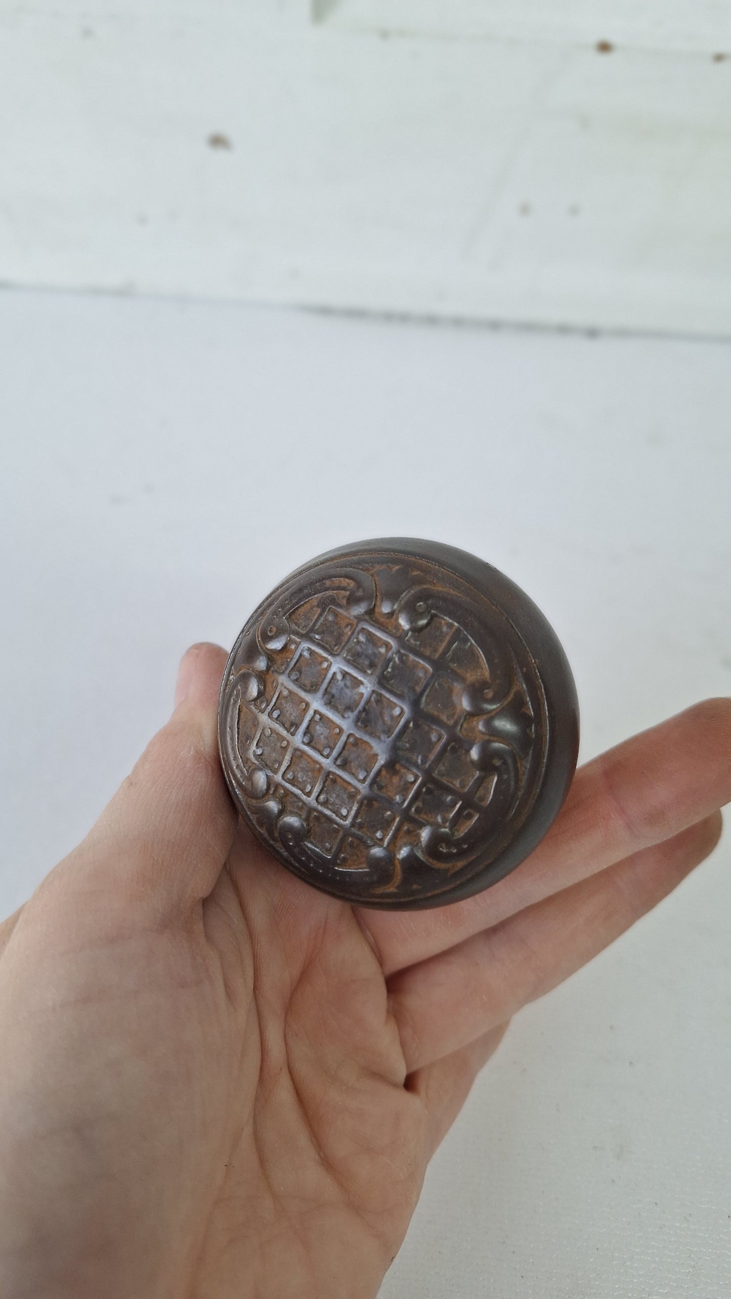 Cast Iron Doorknob with Lattice Design, Antique Iron Door Knob Handle