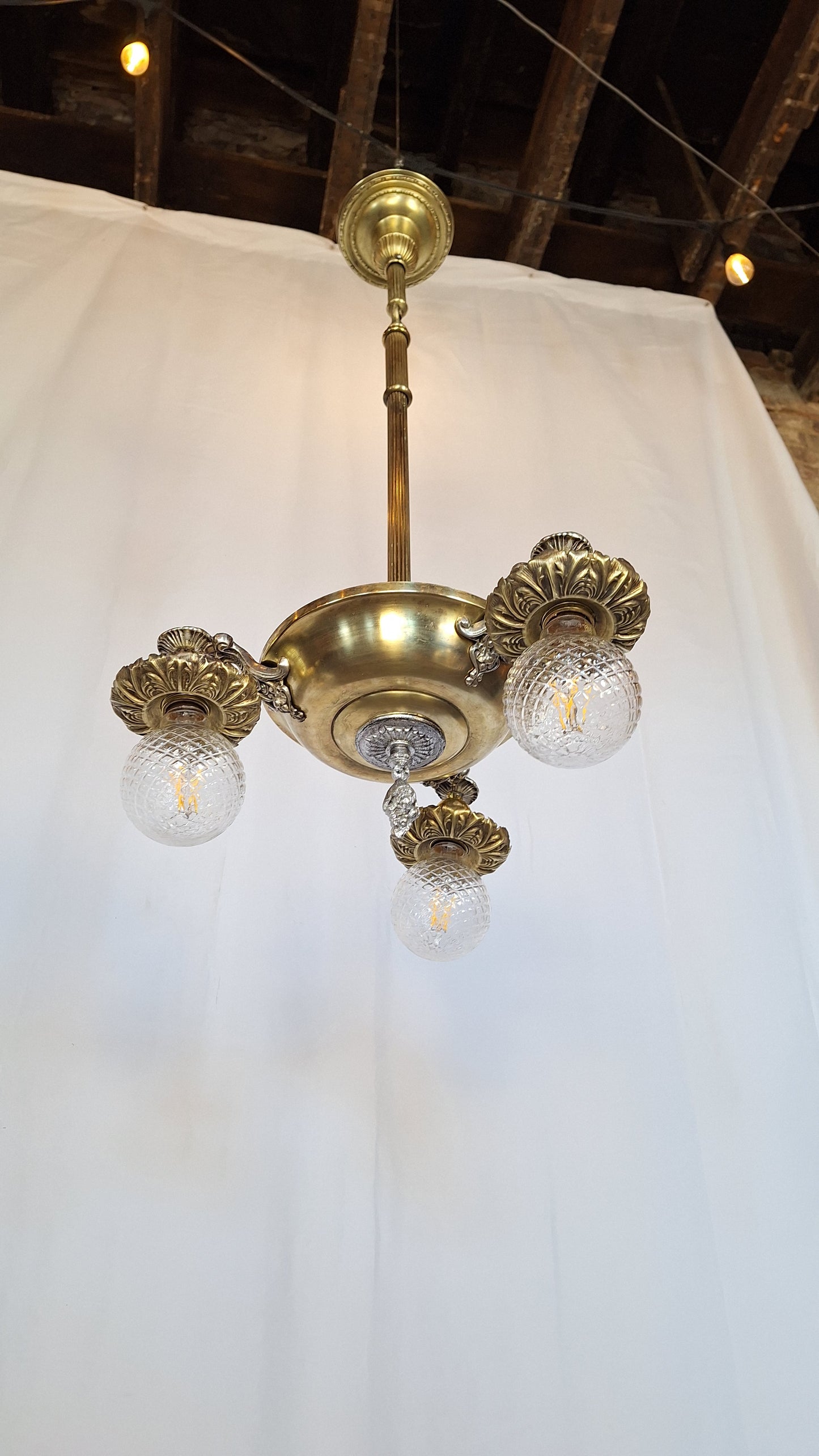 Antique Brass Pan Light: Two Tone Brass and Silver Chandelier
