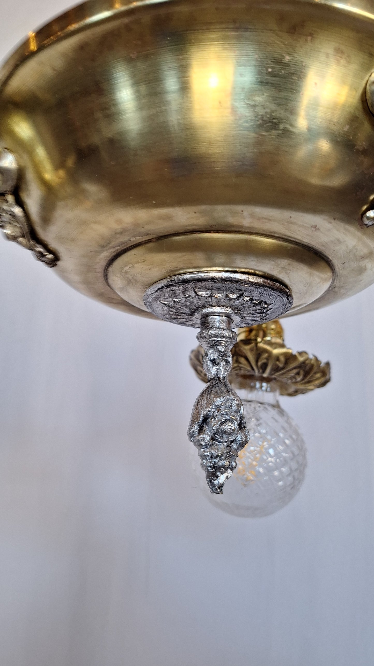 Antique Brass Pan Light: Two Tone Brass and Silver Chandelier