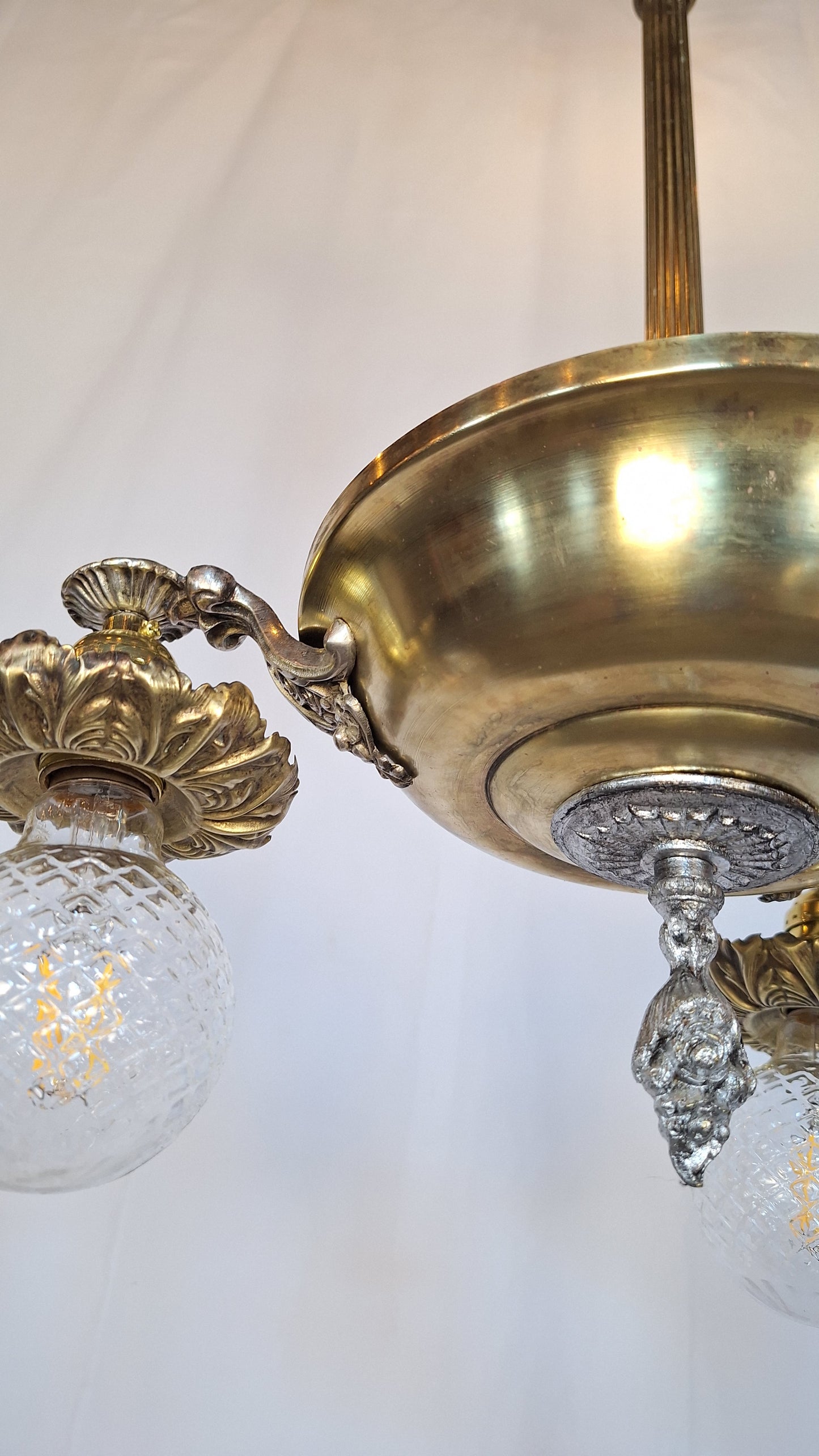 Antique Brass Pan Light: Two Tone Brass and Silver Chandelier