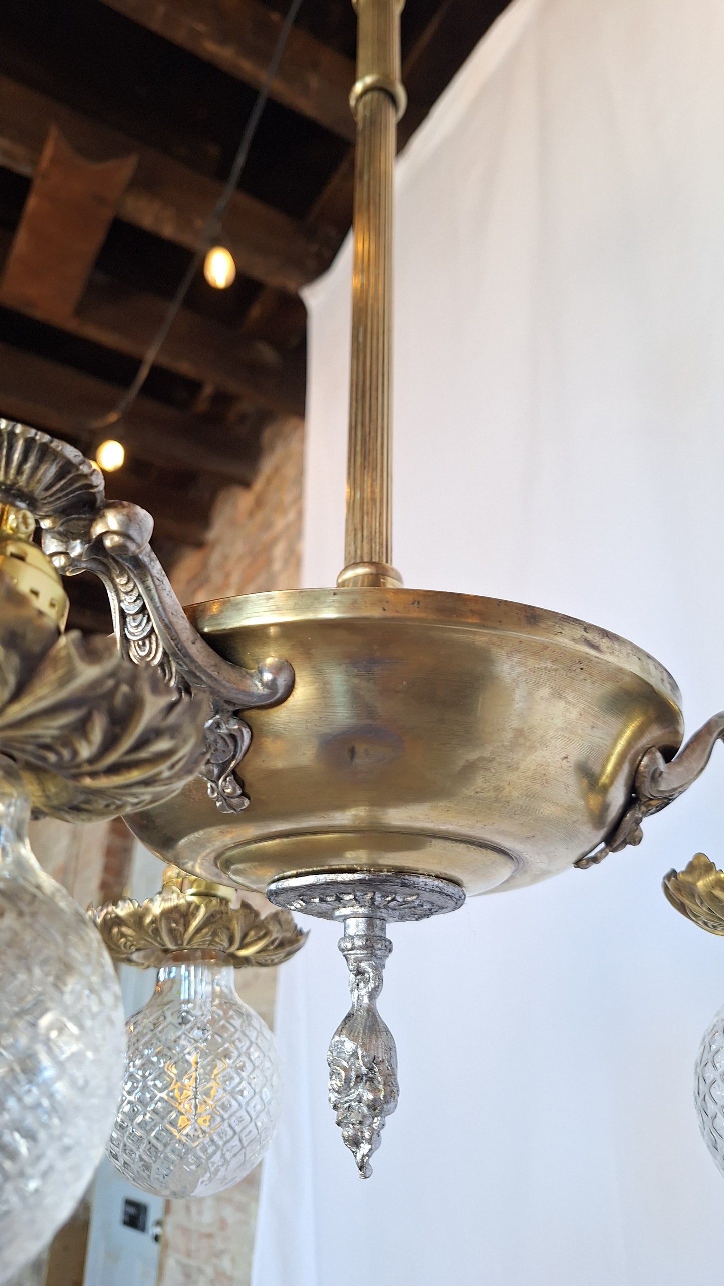 Antique Brass Pan Light: Two Tone Brass and Silver Chandelier