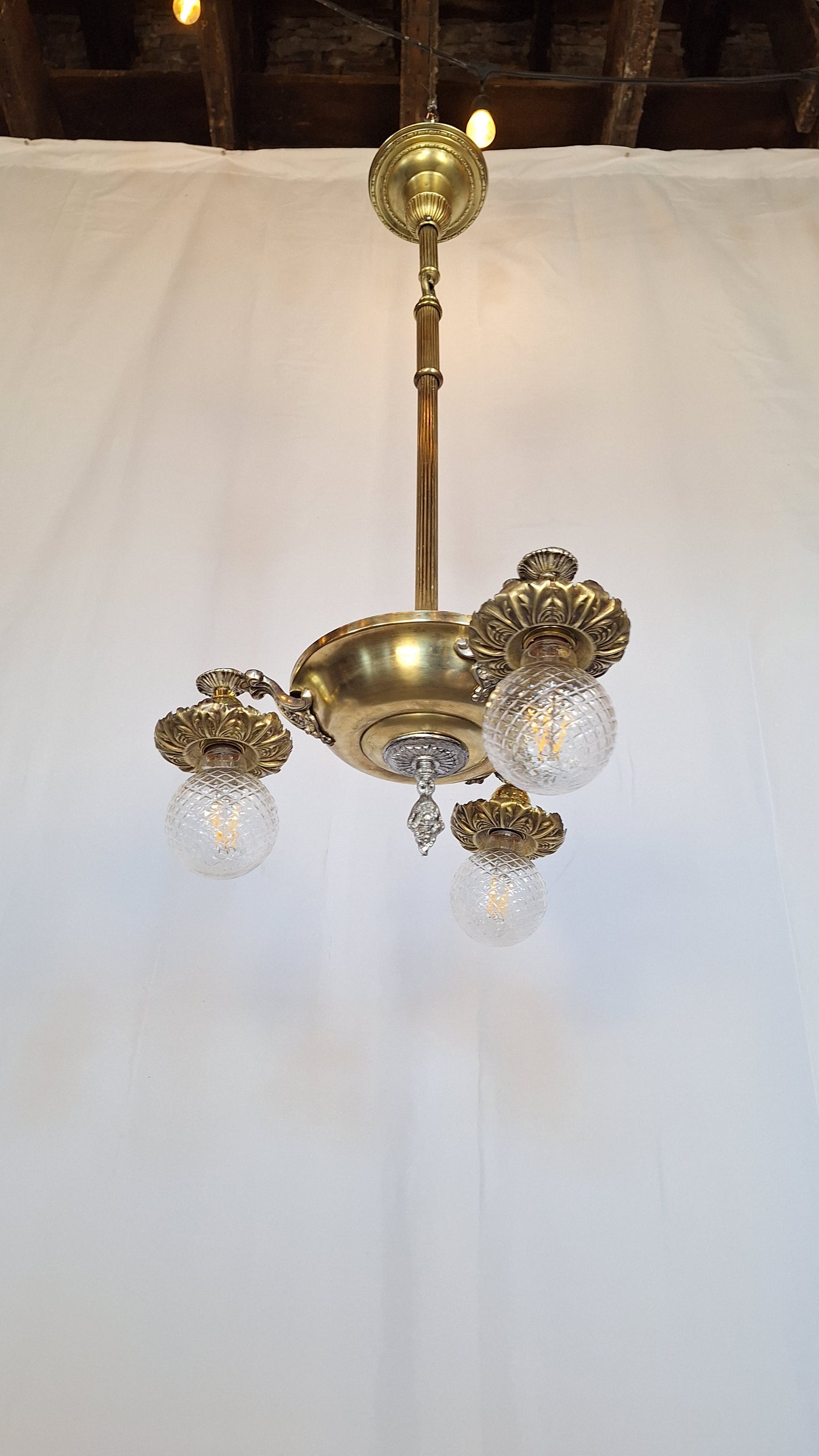 Antique Brass Pan Light: Two Tone Brass and Silver Chandelier