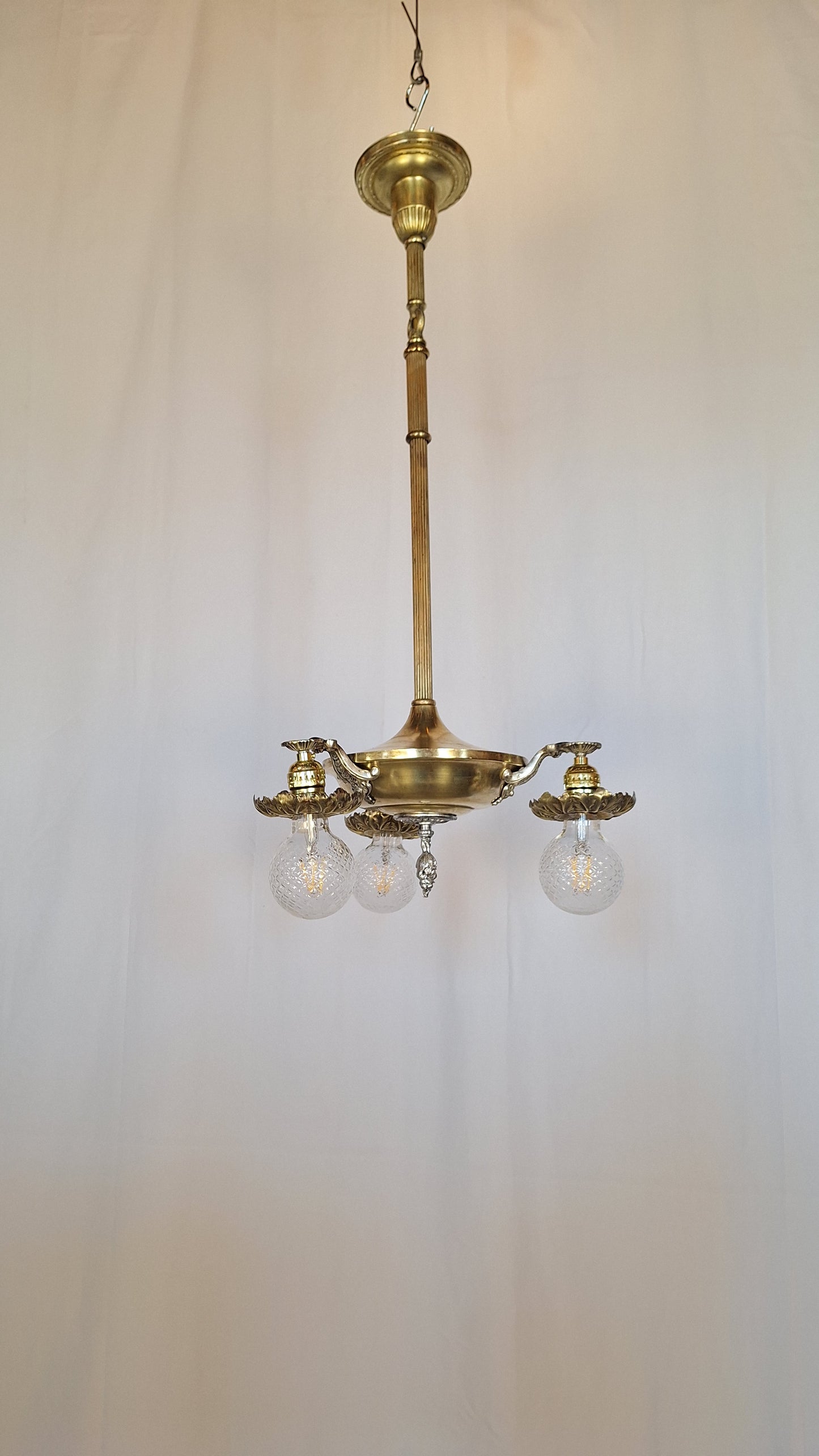 Antique Brass Pan Light: Two Tone Brass and Silver Chandelier