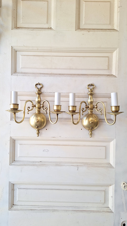 Two Vintage Brass Wall Sconces, Mid Century Sconce Lights