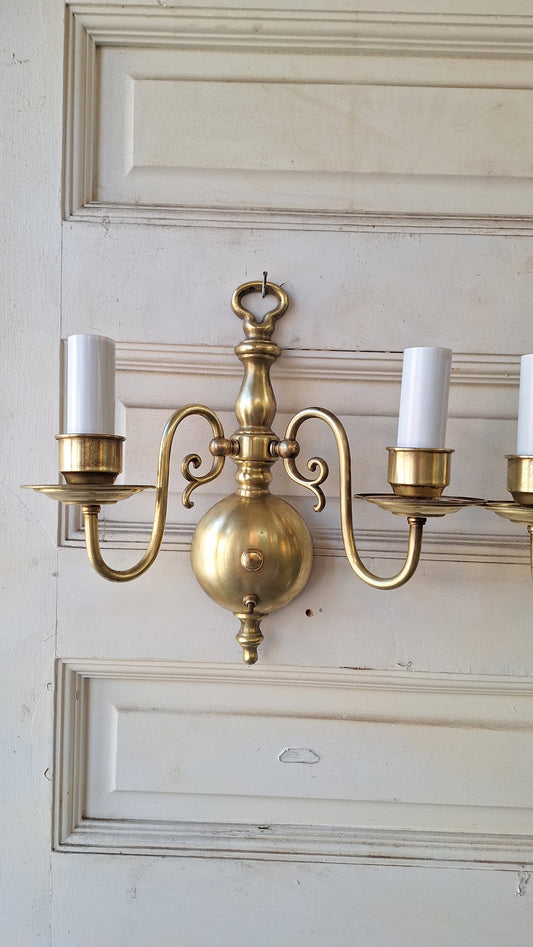 Two Vintage Brass Wall Sconces, Mid Century Sconce Lights