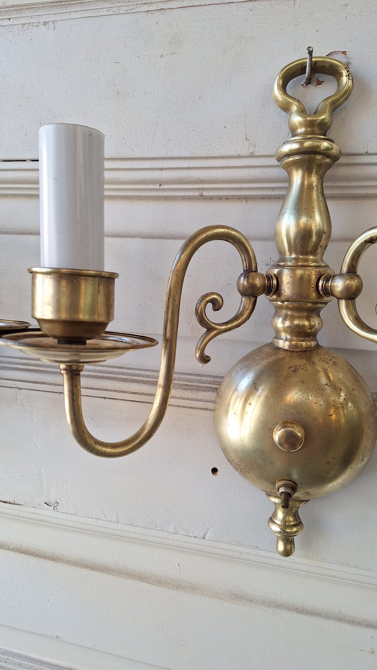 Two Vintage Brass Wall Sconces, Mid Century Sconce Lights