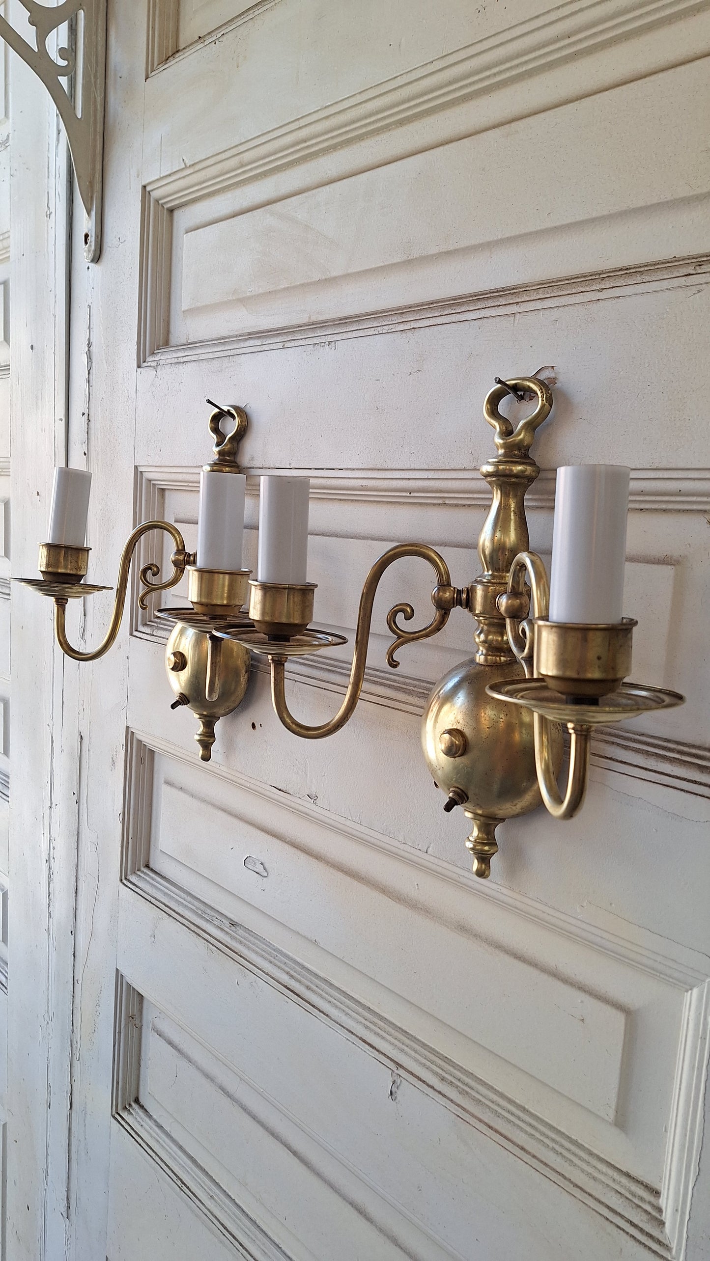 Two Vintage Brass Wall Sconces, Mid Century Sconce Lights