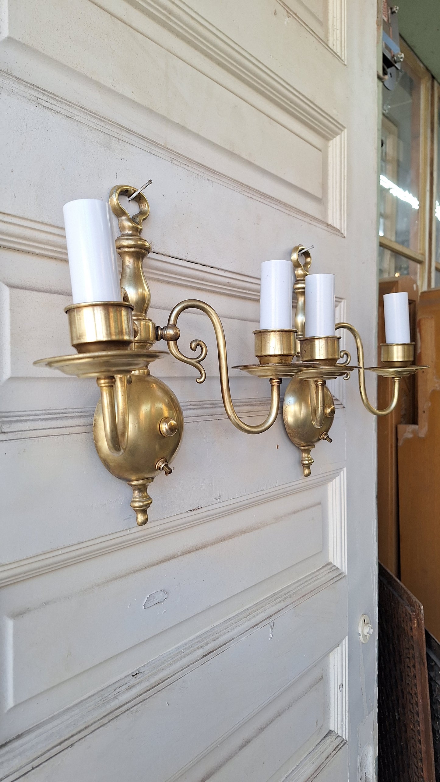 Two Vintage Brass Wall Sconces, Mid Century Sconce Lights