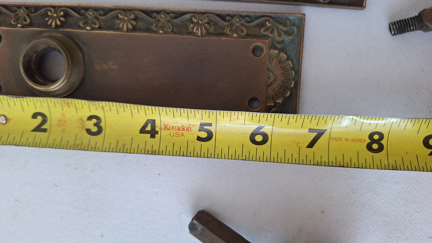 Parthenon Bronze Front Door Hardware, Antique Floral Design Door Knob and Plate Set