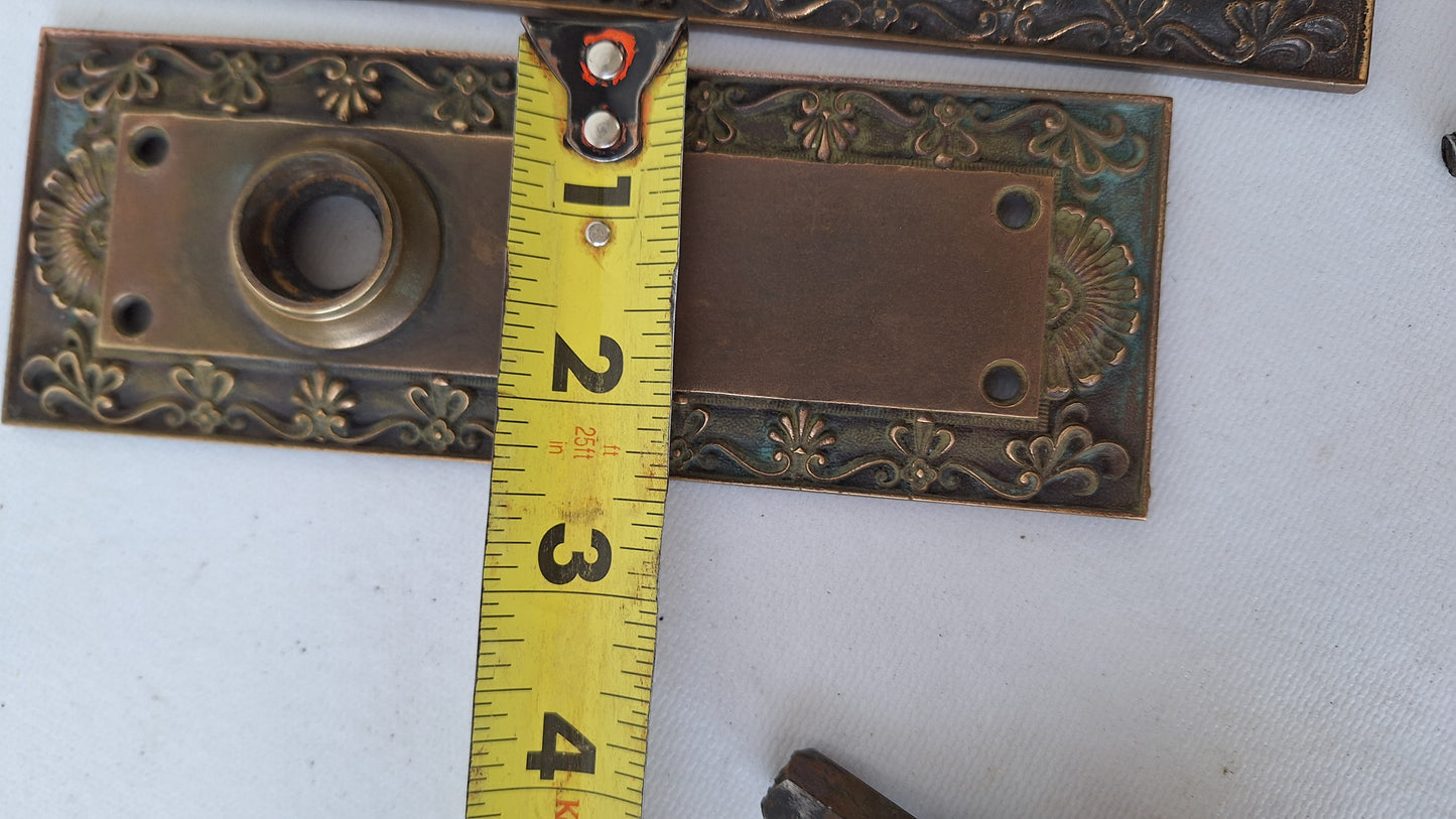 Parthenon Bronze Front Door Hardware, Antique Floral Design Door Knob and Plate Set