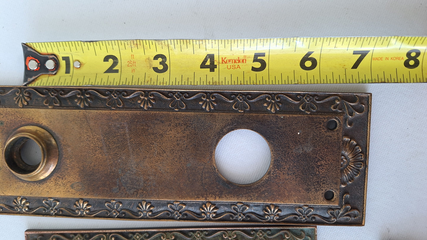 Parthenon Bronze Front Door Hardware, Antique Floral Design Door Knob and Plate Set