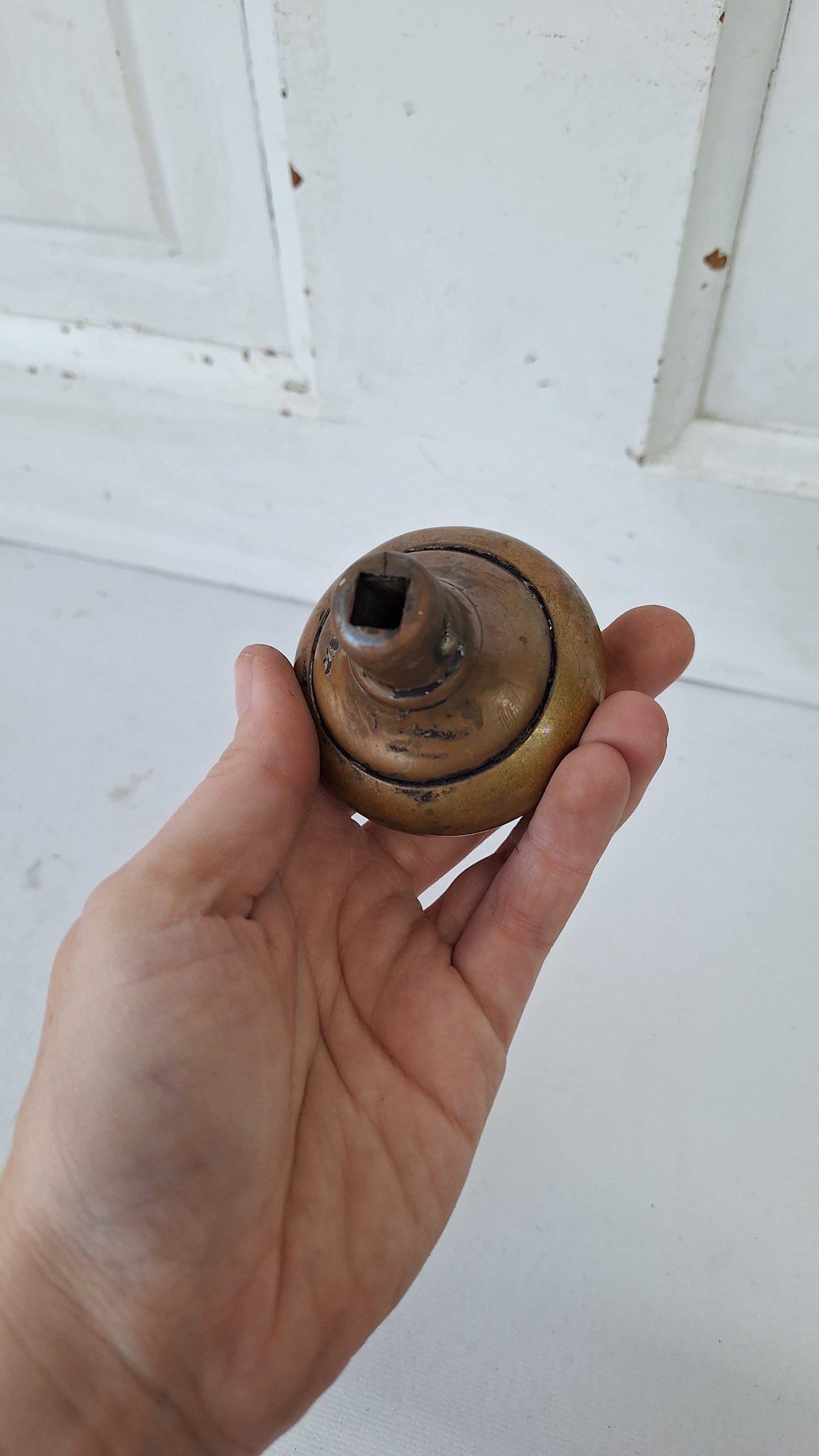 Pair of Stamped Bronze Fenmore Pattern Knobs, Antique Shell Design Doorknobs by Reading