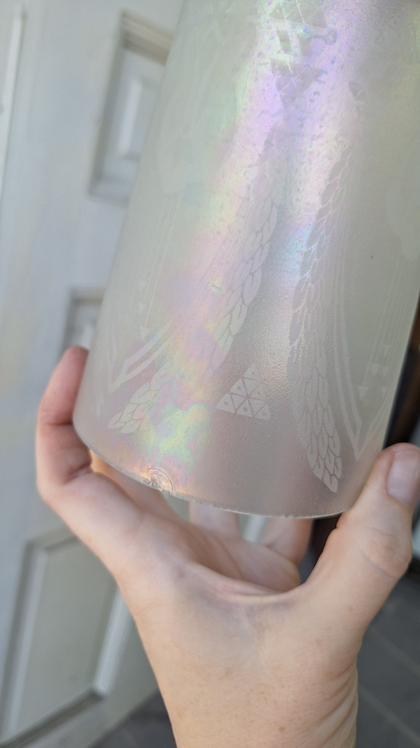 Antique Double Pendant Light, Chandelier with Irridescent Shades