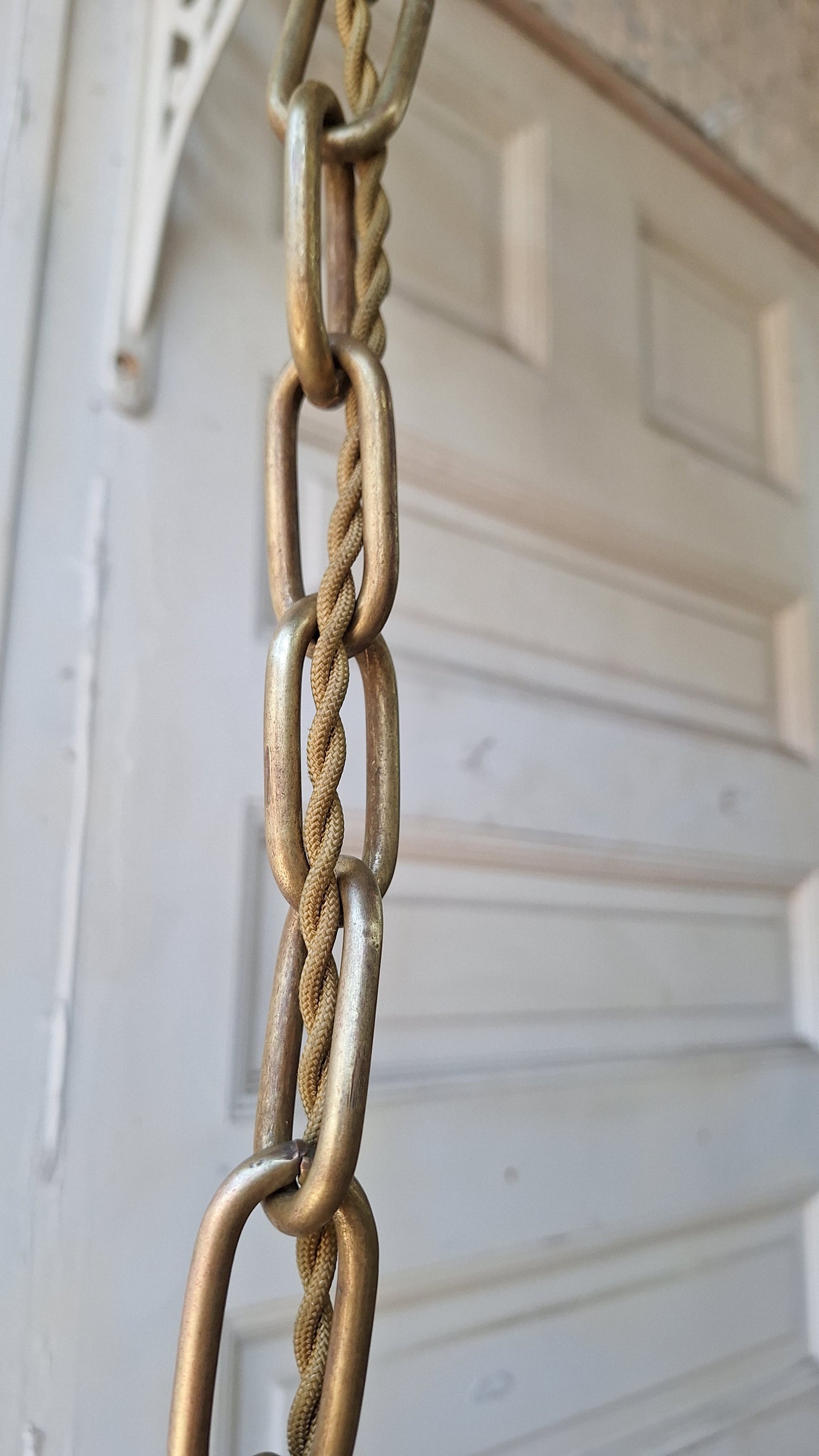 Antique Double Pendant Light, Chandelier with Irridescent Shades