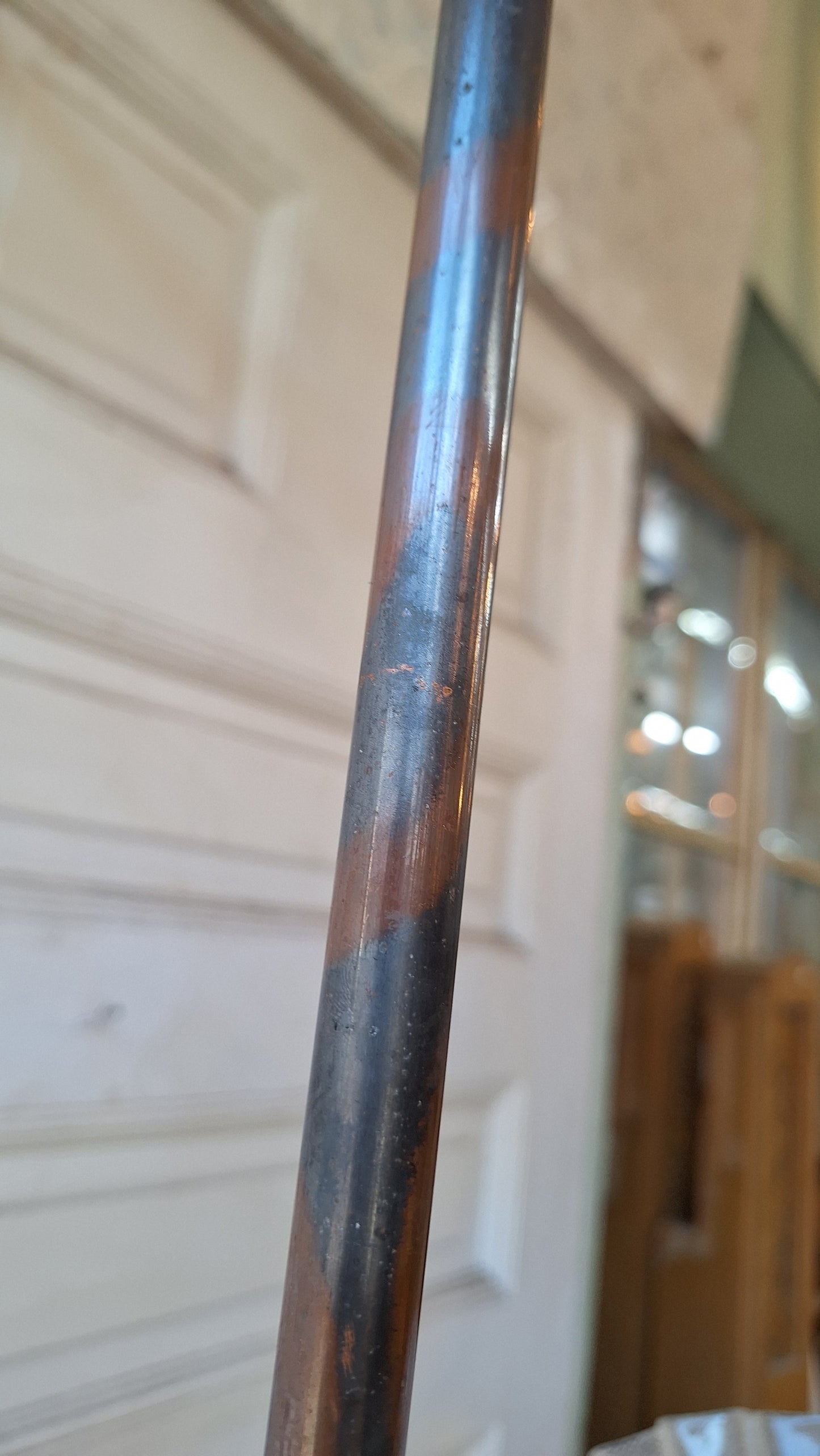 Looped Arm Brass Chandelier with Ruffled Glass Shades, Antique Ceiling Light from Victorian Home