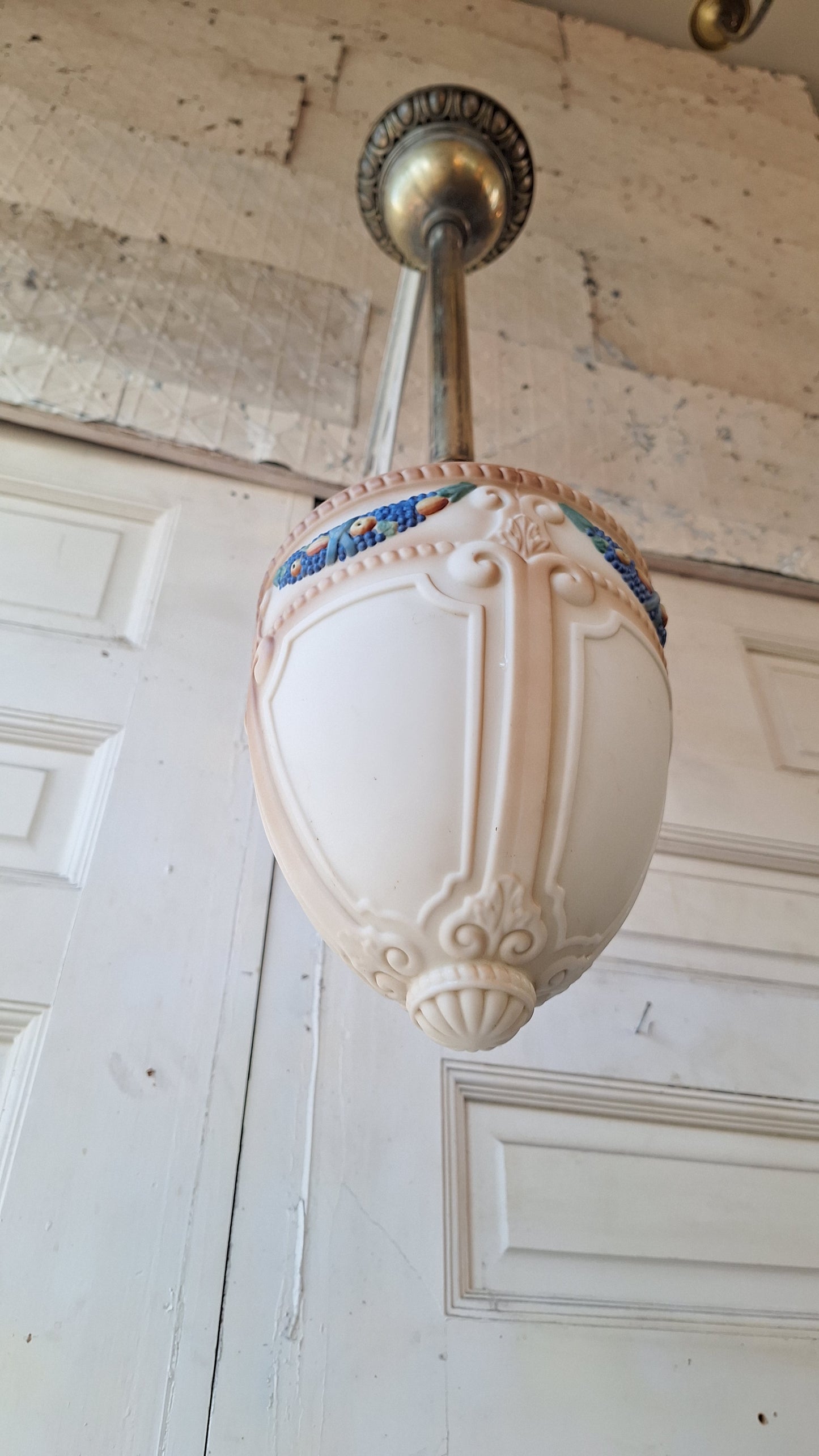 Antique Pendant Porch Light, Acorn Shade Hand Painted Light Fixture