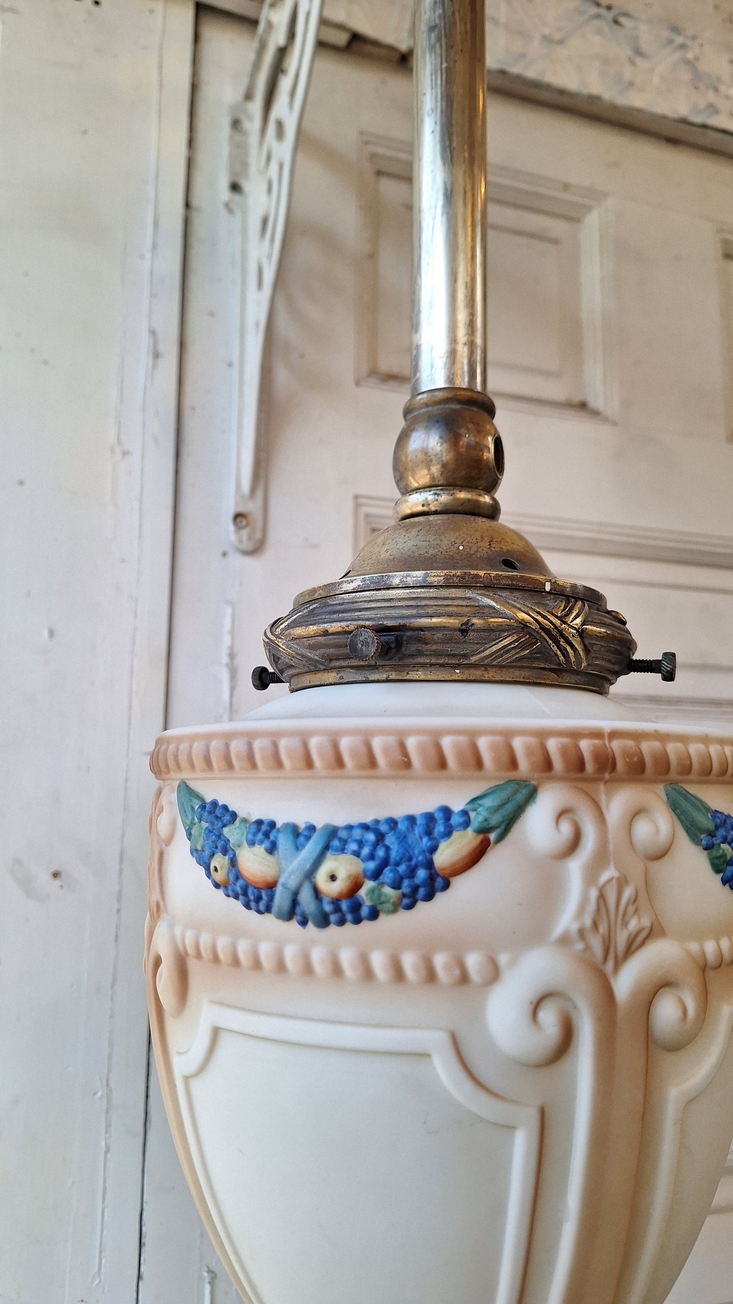 Antique Pendant Porch Light, Acorn Shade Hand Painted Light Fixture
