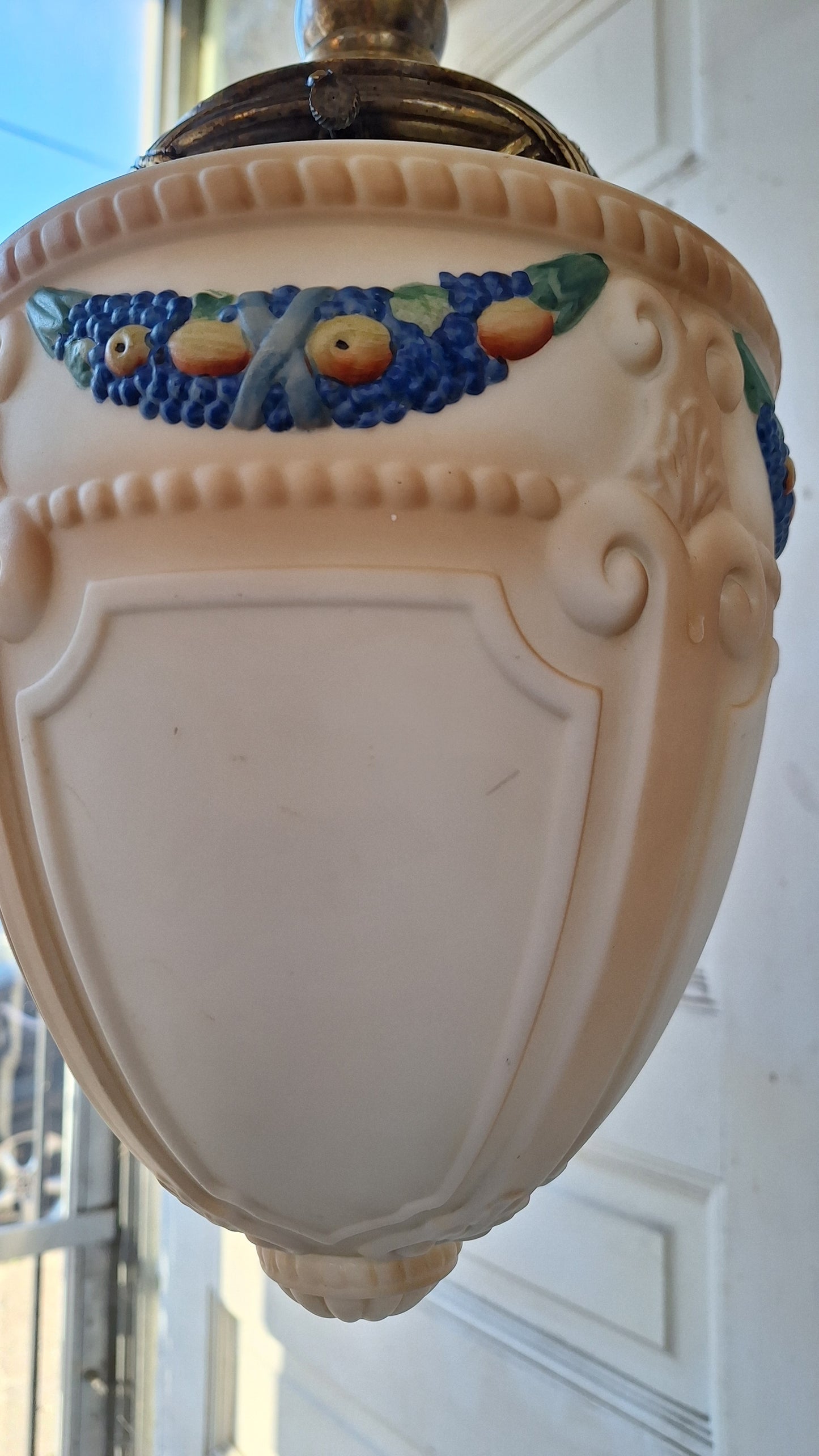 Antique Pendant Porch Light, Acorn Shade Hand Painted Light Fixture