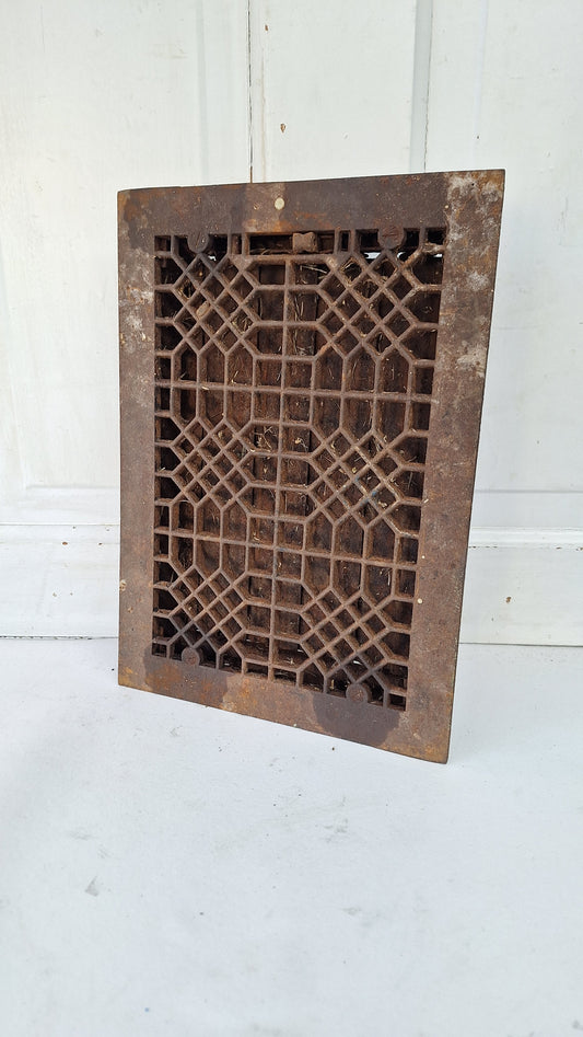 Ornate Iron Floor Vent Cover 10 x 14: Antique Lattice Grate