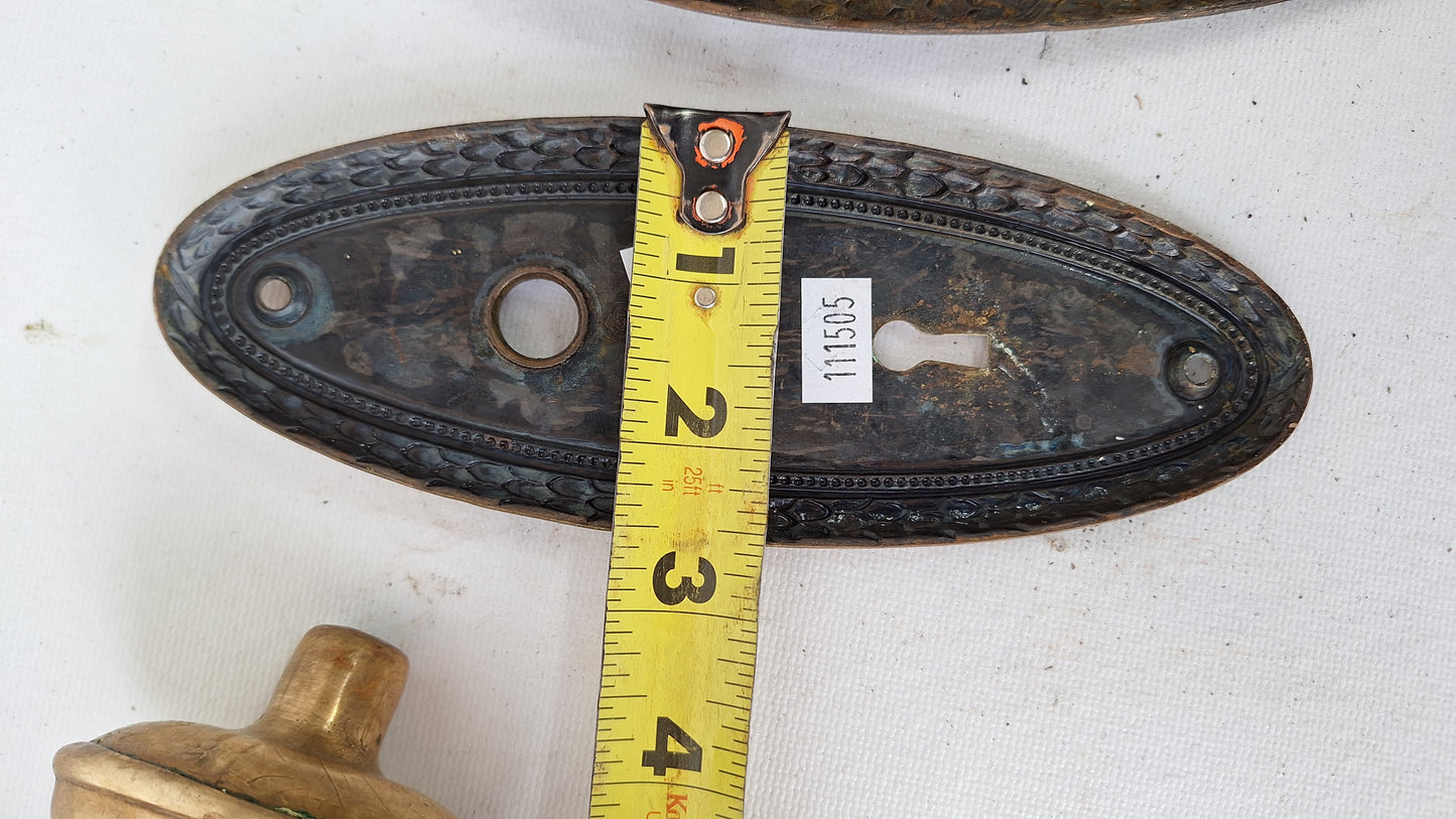 Fancy Oval Brass Doorknobs and Plates, Antique Door Hardware Set