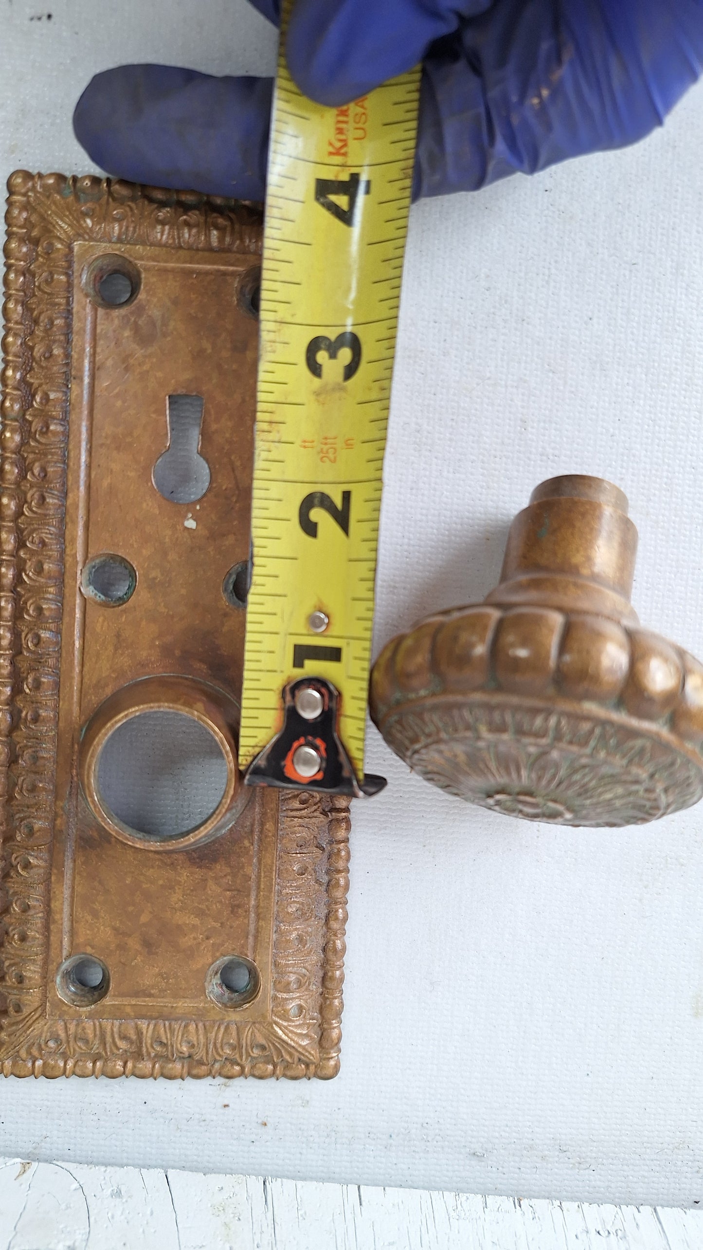 Cast Bronze Flower Doorknob and Plate Set, Ornate Antique Door Hardware