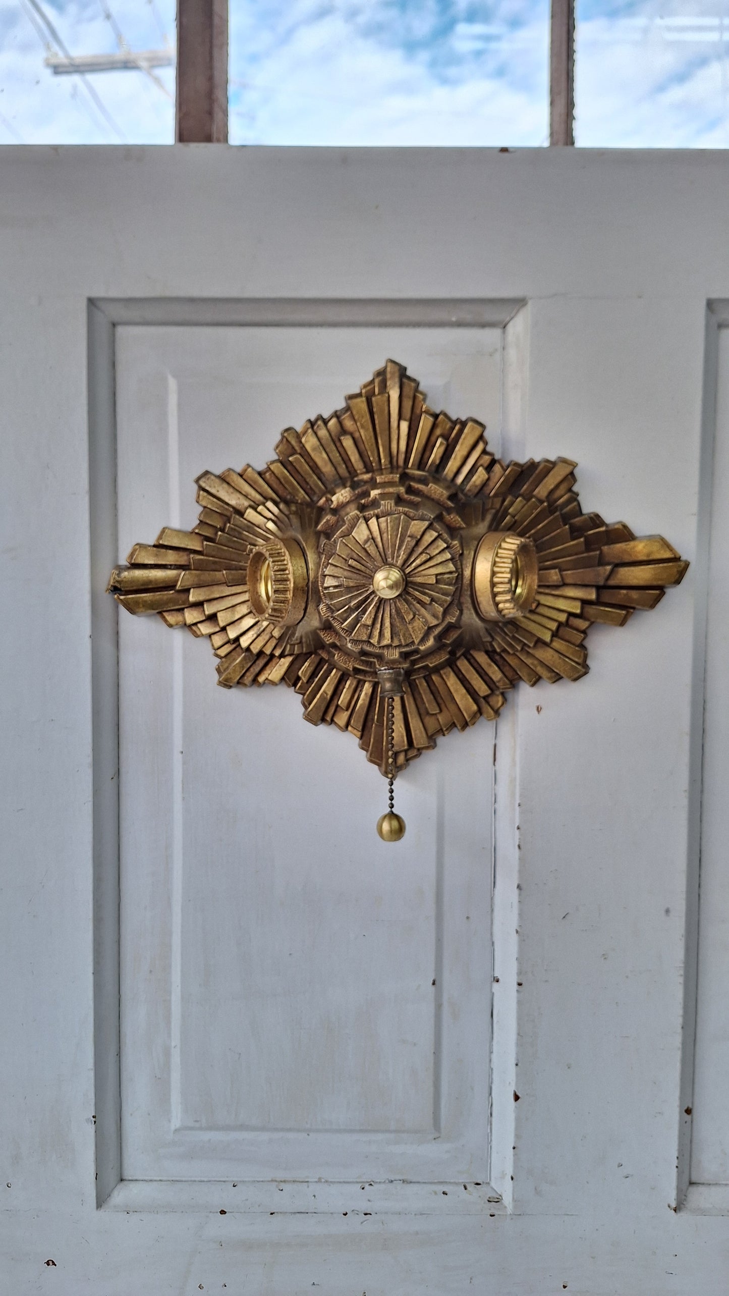 Art Deco Gold Flush Mount Light: Antique Two-Socket Ceiling Fixture